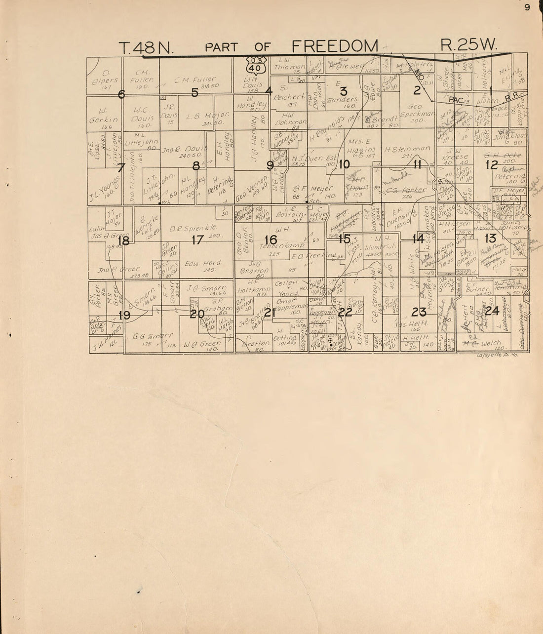 This old map of Freedom from Atlas of Lafayette County, Missouri. from 1920 was created by W.W. Hixson & Co in 1920