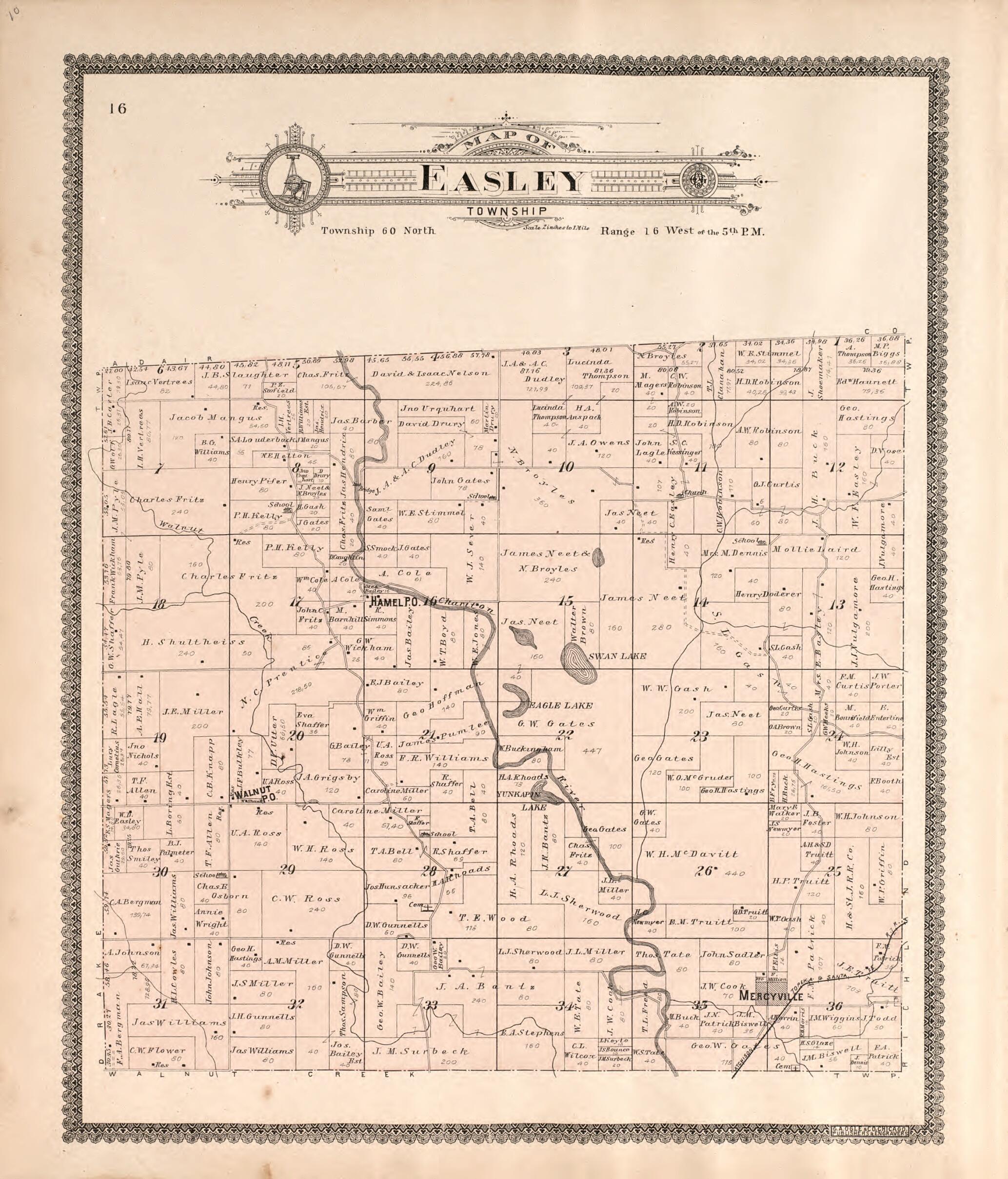 This old map of Easley Township from Standard Atlas of Macon County, Missouri from 1897 was created by Geo. A. Ogle & Co in 1897