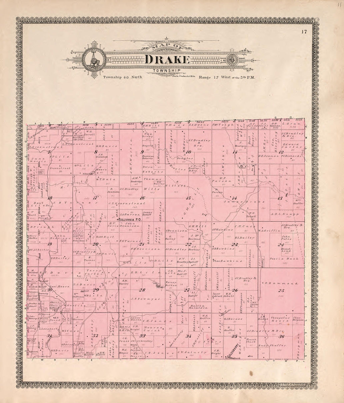 This old map of Drake Township from Standard Atlas of Macon County, Missouri from 1897 was created by Geo. A. Ogle & Co in 1897
