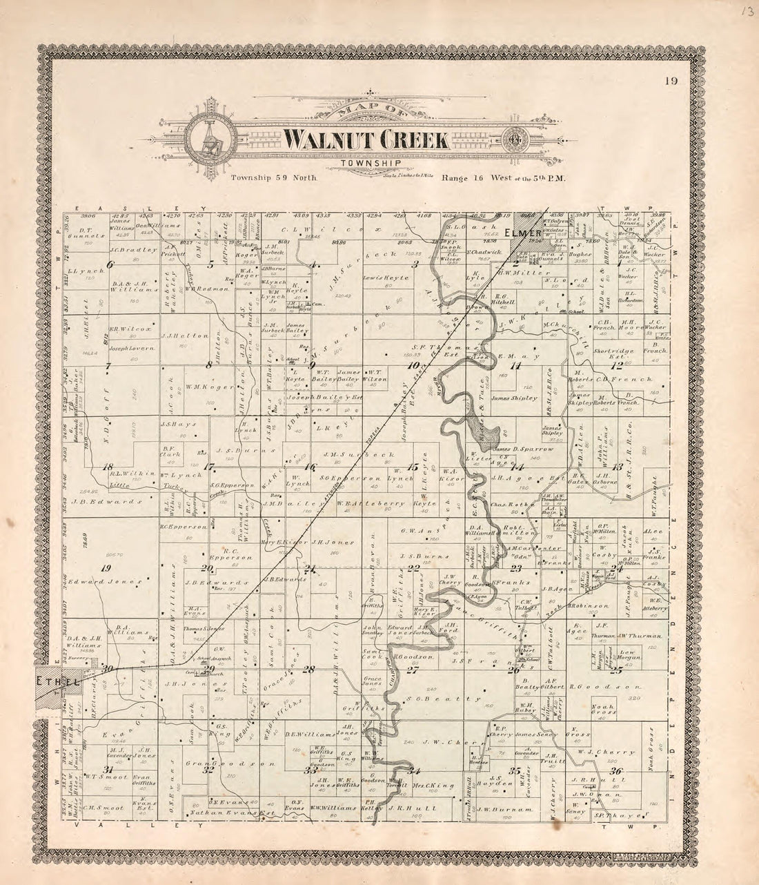 This old map of Walnut Creek Towsnhip from Standard Atlas of Macon County, Missouri from 1897 was created by Geo. A. Ogle & Co in 1897