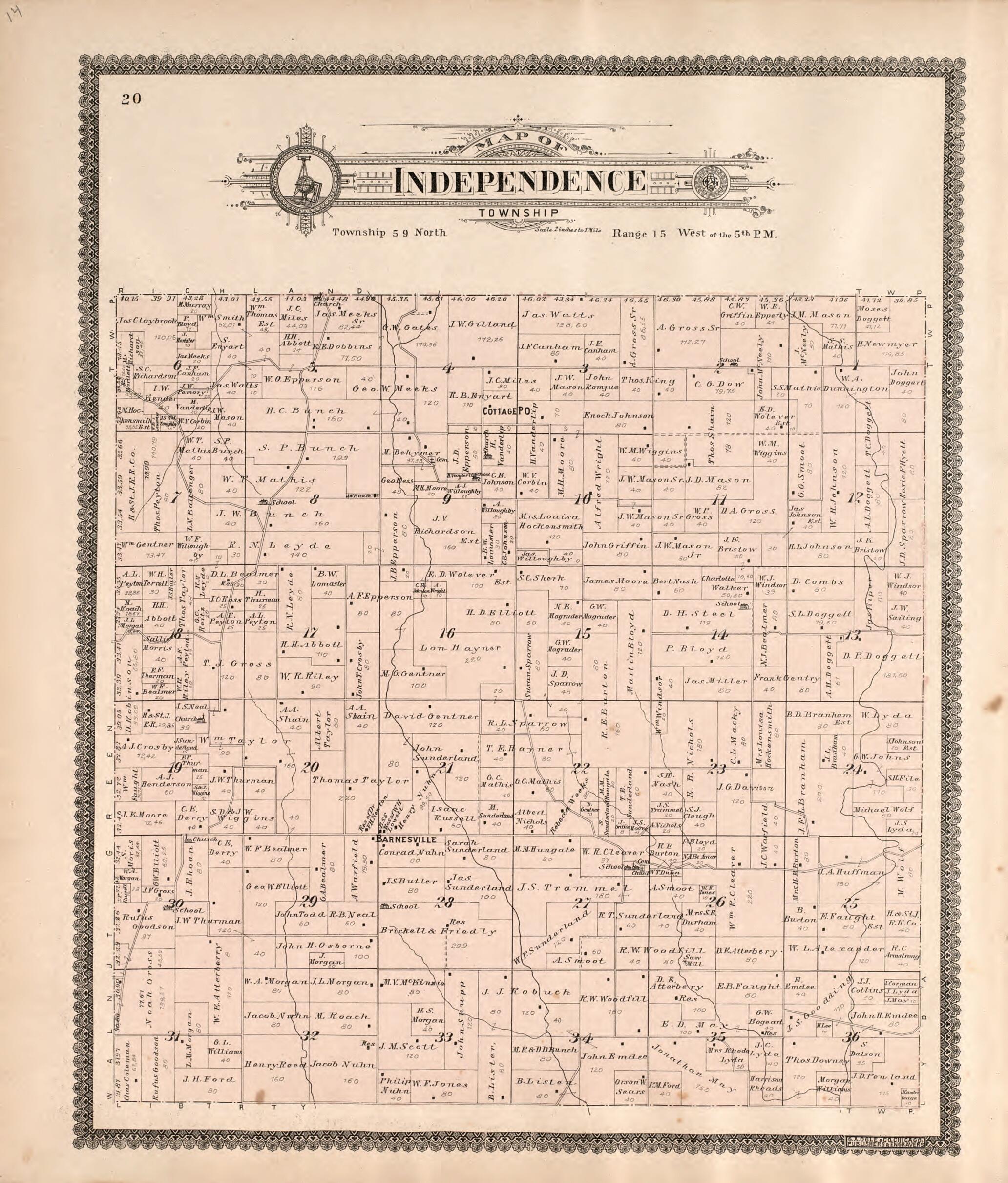 This old map of Independence Township from Standard Atlas of Macon County, Missouri from 1897 was created by Geo. A. Ogle & Co in 1897
