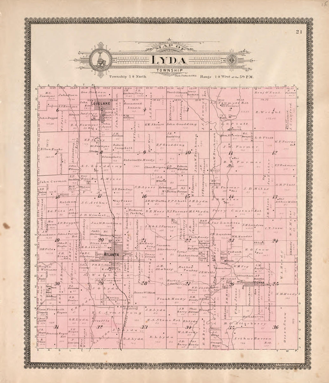 This old map of Lyda Township from Standard Atlas of Macon County, Missouri from 1897 was created by Geo. A. Ogle & Co in 1897