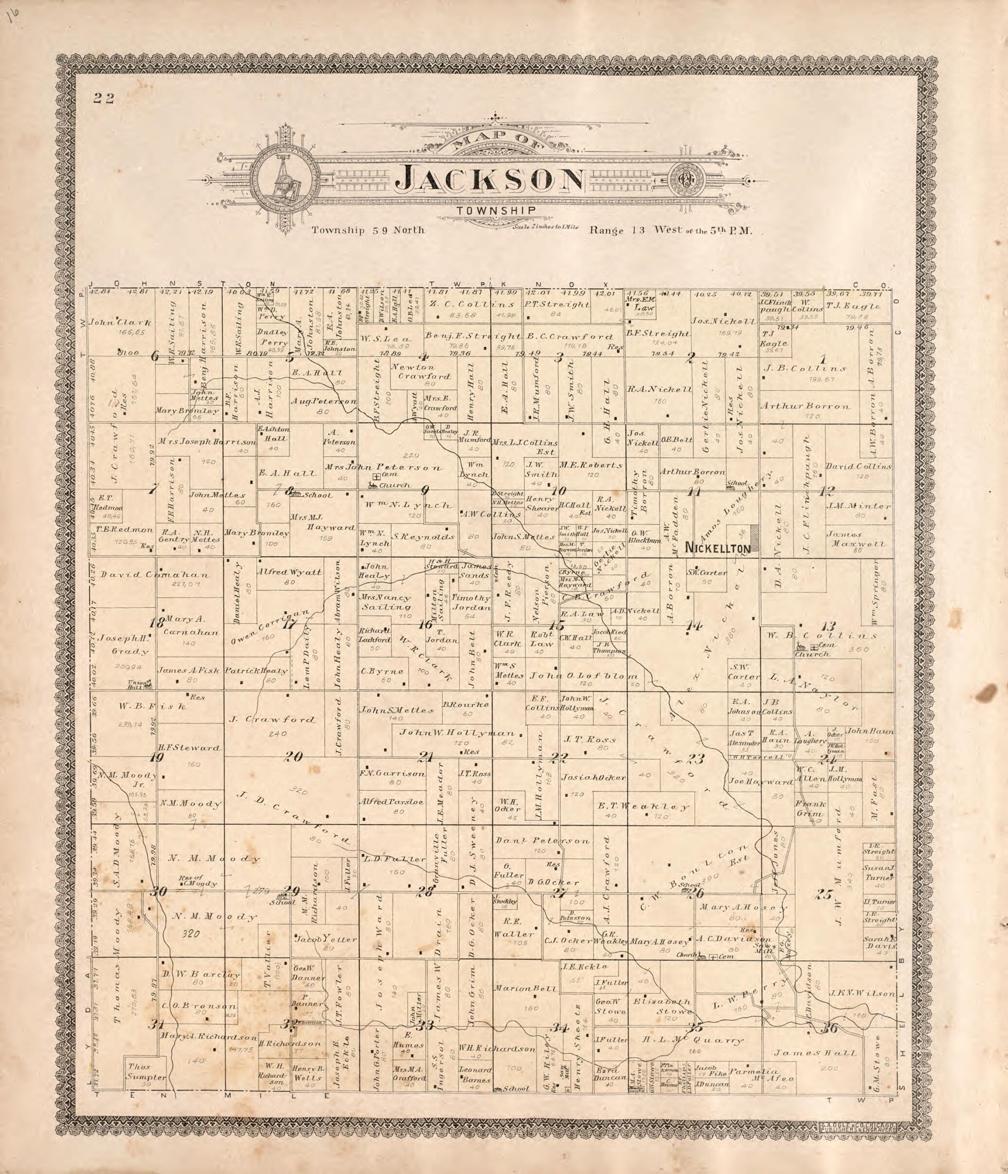 This old map of Jackson Township from Standard Atlas of Macon County, Missouri from 1897 was created by Geo. A. Ogle & Co in 1897