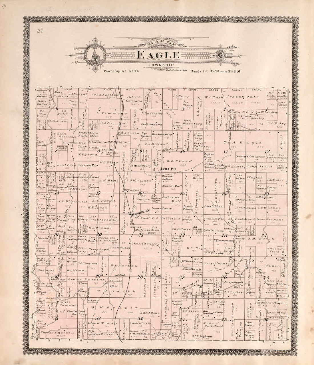 This old map of Eagle Township from Standard Atlas of Macon County, Missouri from 1897 was created by Geo. A. Ogle & Co in 1897