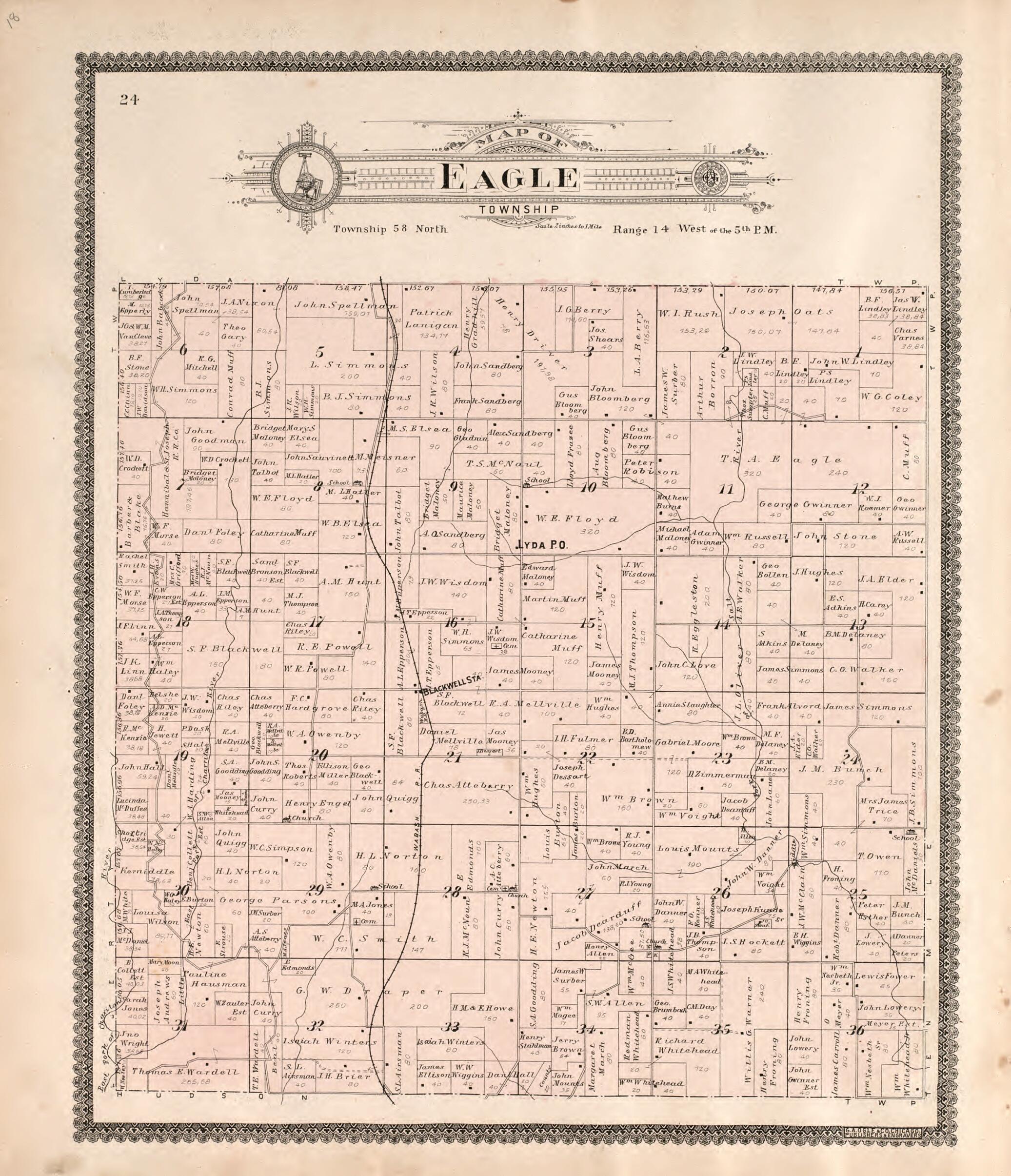 This old map of Eagle Township from Standard Atlas of Macon County, Missouri from 1897 was created by Geo. A. Ogle & Co in 1897
