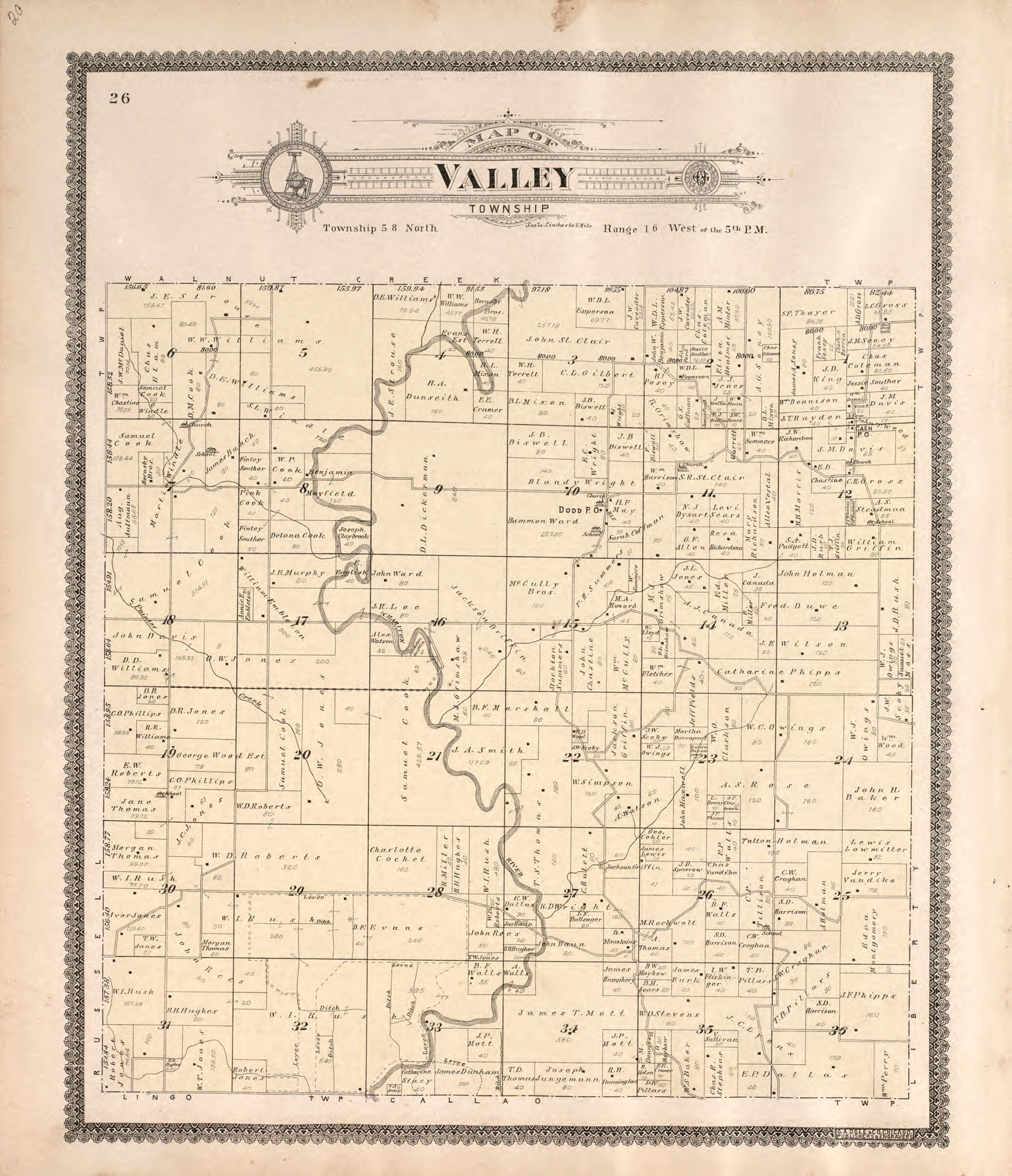 This old map of Valley Township from Standard Atlas of Macon County, Missouri from 1897 was created by Geo. A. Ogle & Co in 1897