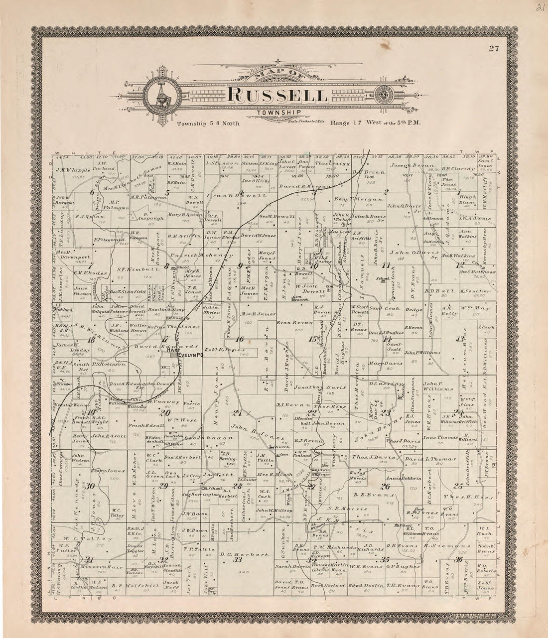This old map of Russell Township from Standard Atlas of Macon County, Missouri from 1897 was created by Geo. A. Ogle & Co in 1897