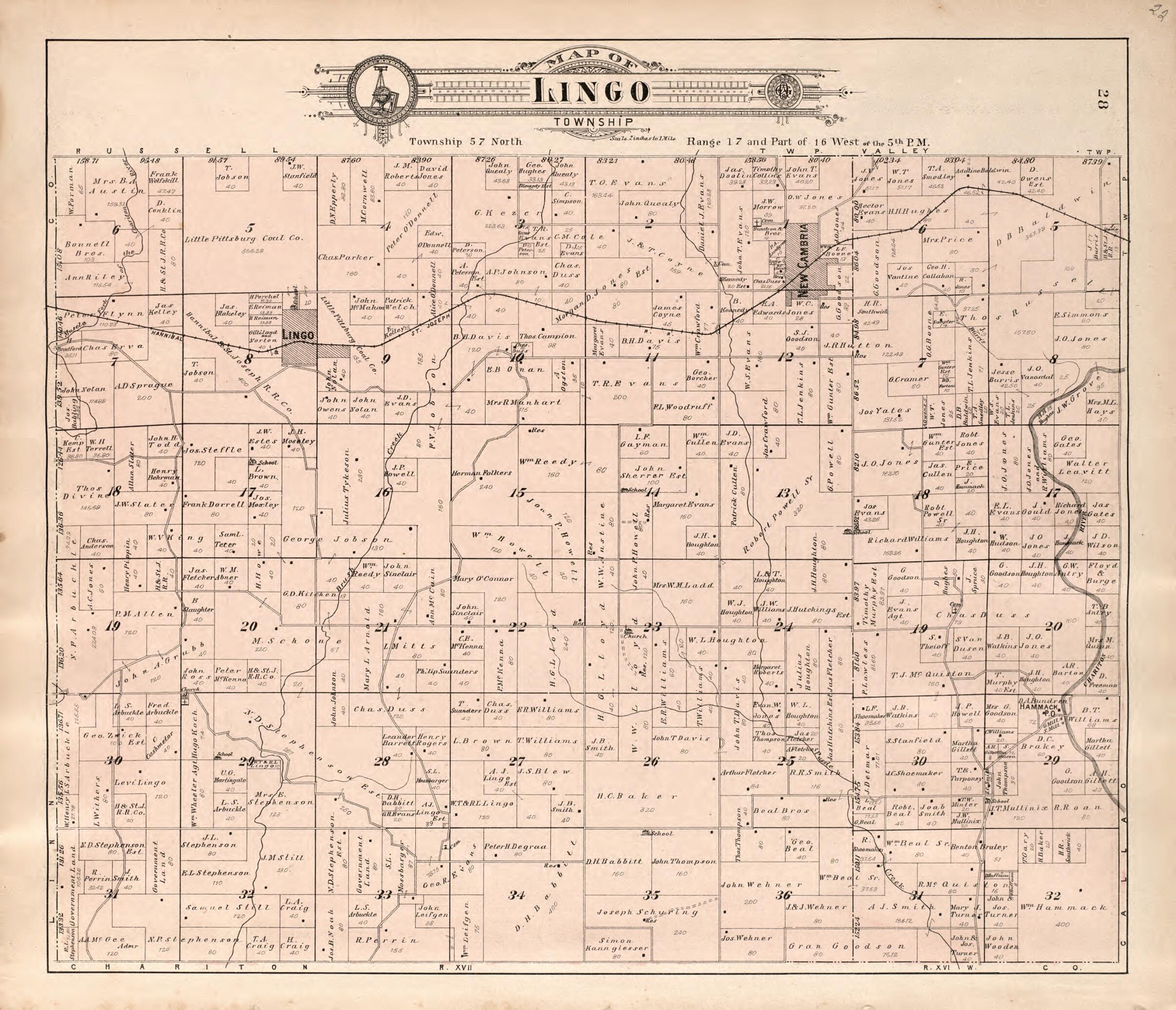 This old map of Lingo Township from Standard Atlas of Macon County, Missouri from 1897 was created by Geo. A. Ogle & Co in 1897