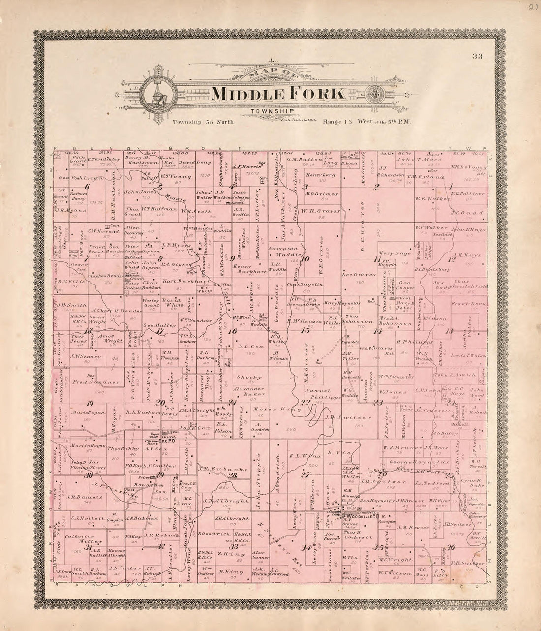 This old map of Middle Fork Township from Standard Atlas of Macon County, Missouri from 1897 was created by Geo. A. Ogle & Co in 1897