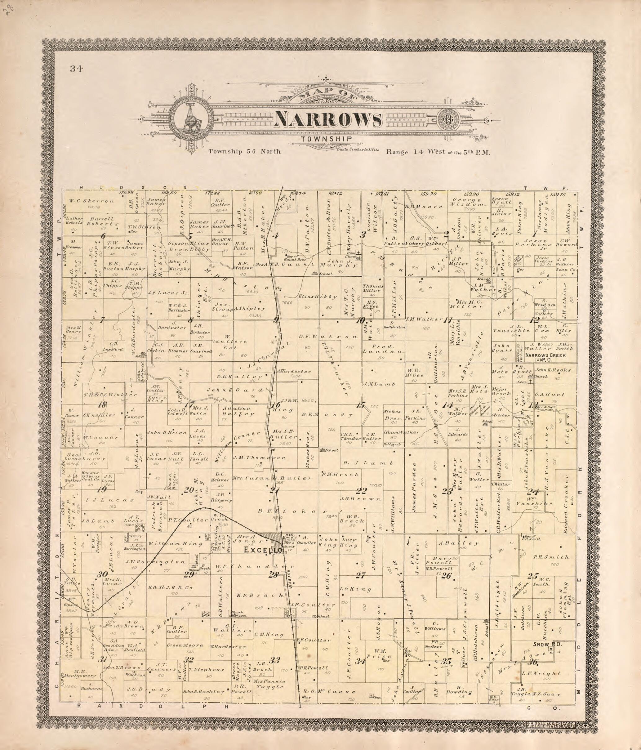 This old map of Narrows Township from Standard Atlas of Macon County, Missouri from 1897 was created by Geo. A. Ogle & Co in 1897