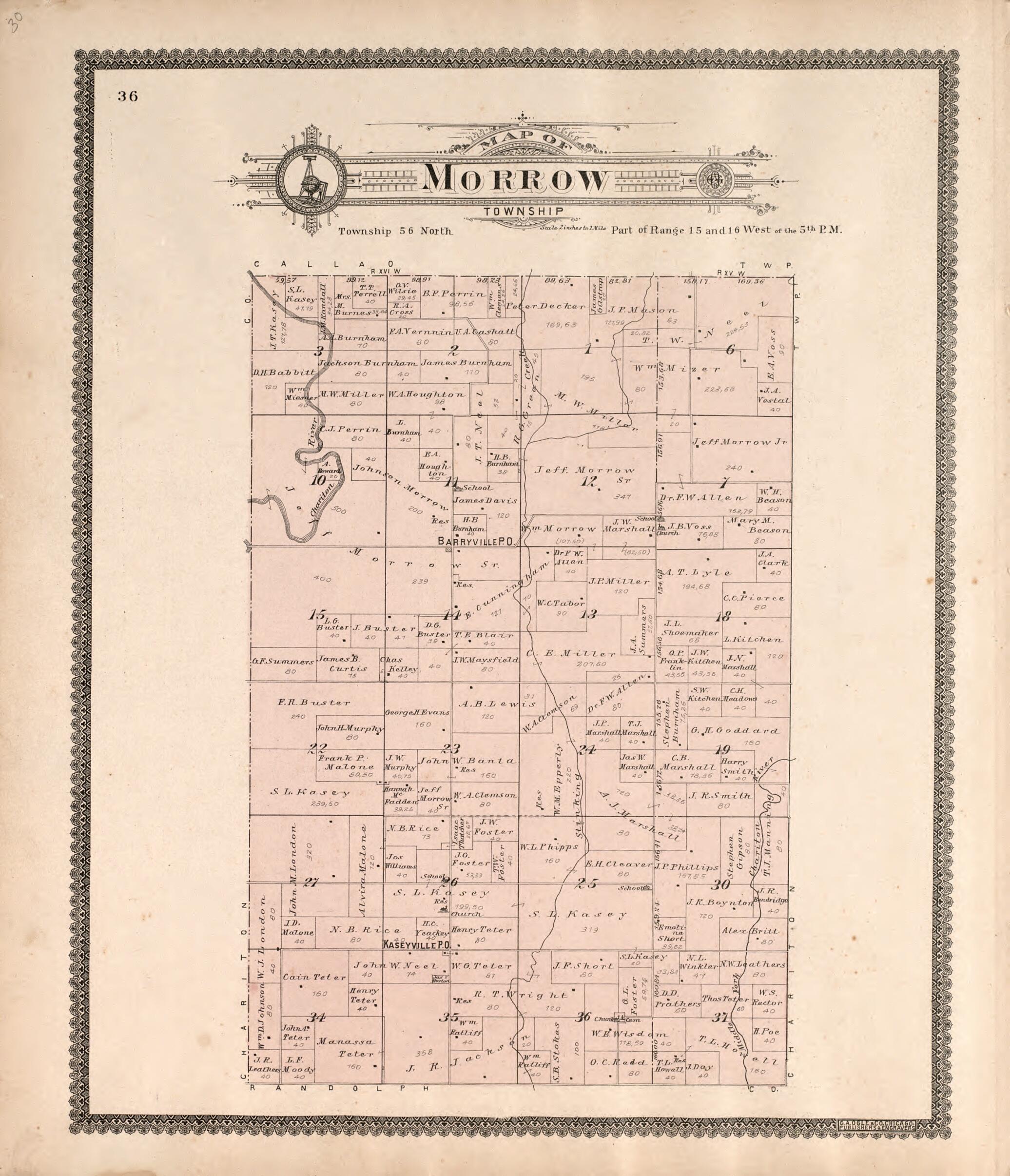 This old map of Morrow Township from Standard Atlas of Macon County, Missouri from 1897 was created by Geo. A. Ogle & Co in 1897