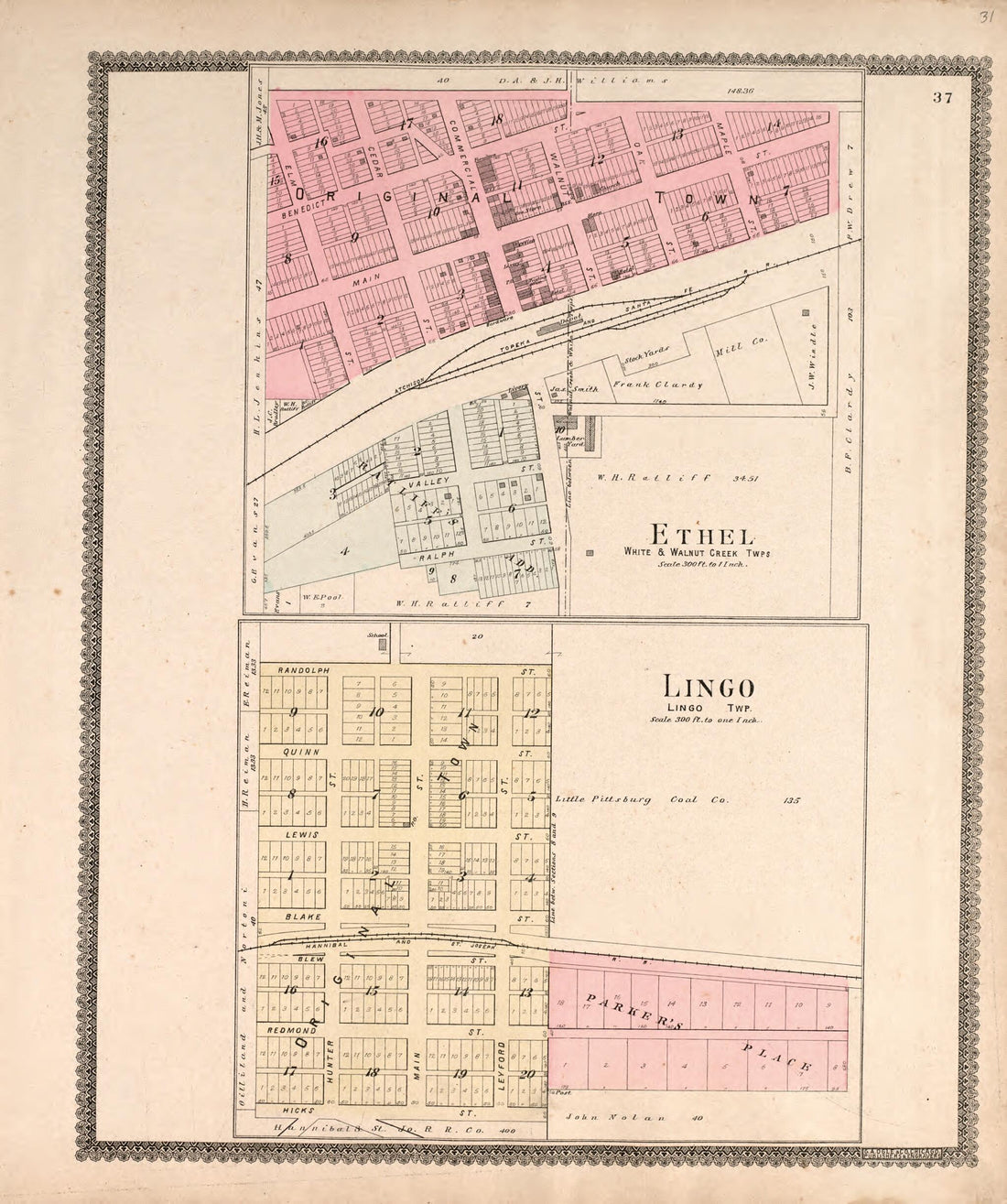 This old map of Ethel Region & Lingo Township from Standard Atlas of Macon County, Missouri from 1897 was created by Geo. A. Ogle & Co in 1897