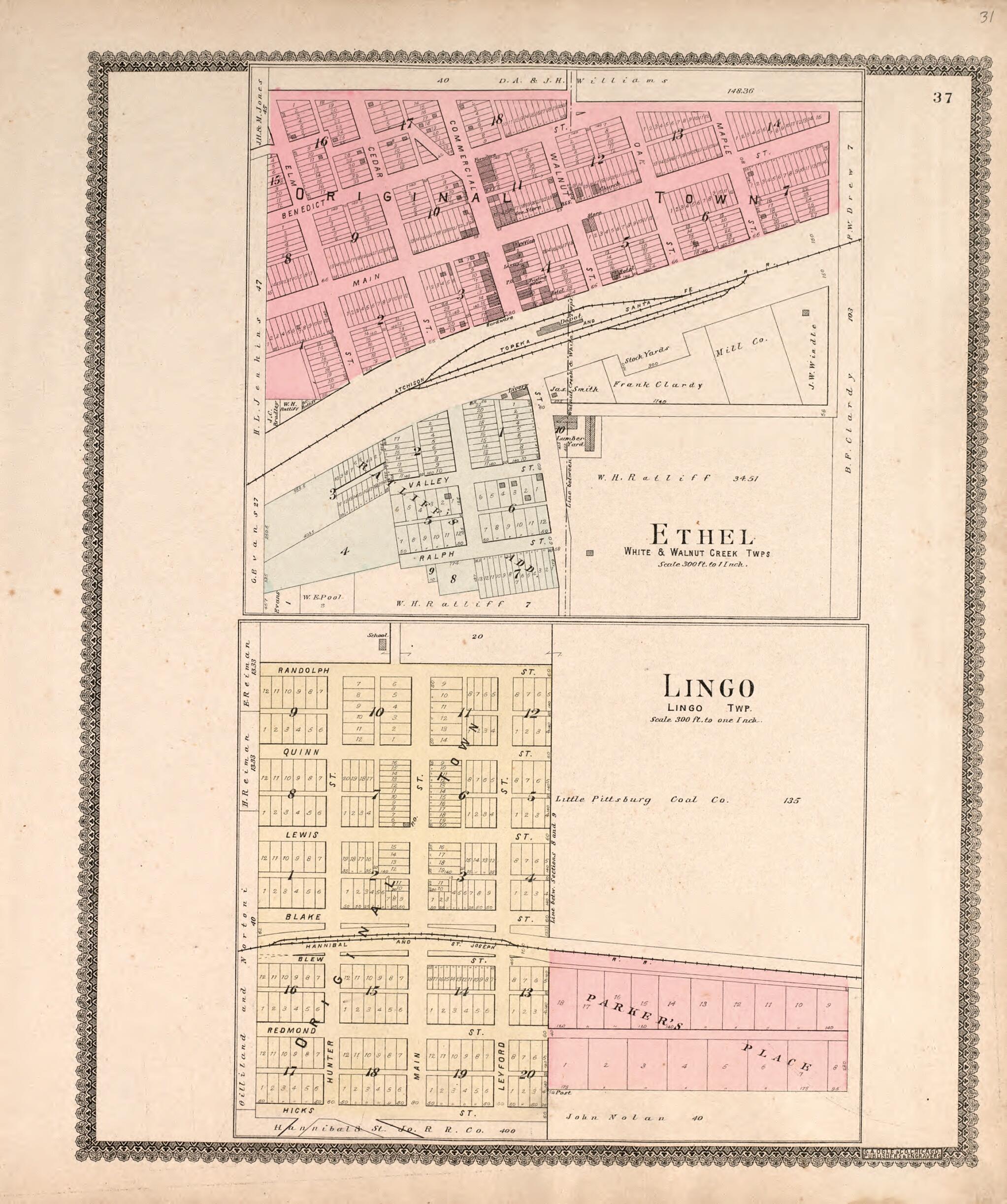 This old map of Ethel Region & Lingo Township from Standard Atlas of Macon County, Missouri from 1897 was created by Geo. A. Ogle & Co in 1897