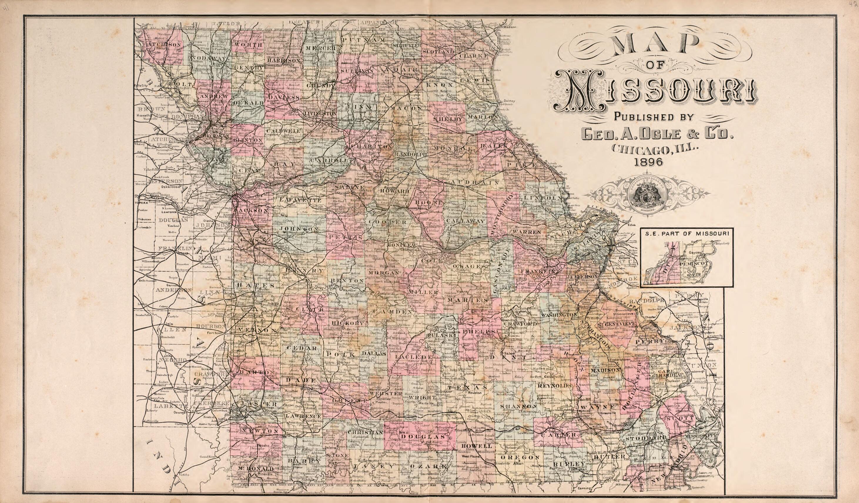 This old map of Missouri from Standard Atlas of Macon County, Missouri from 1897 was created by Geo. A. Ogle & Co in 1897