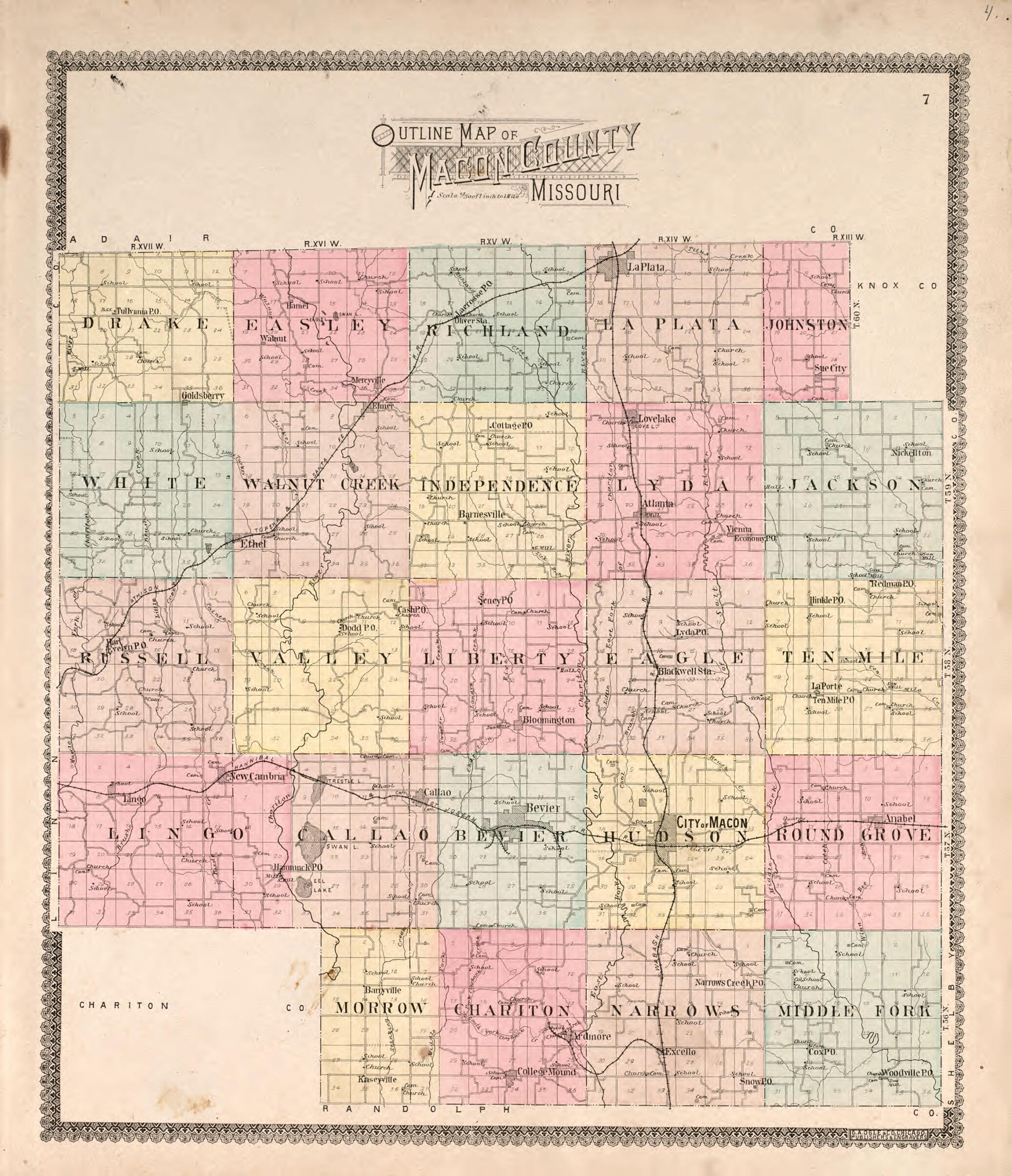 This old map of Outline Map of Macon County, Missouri from Standard Atlas of Macon County, Missouri from 1897 was created by Geo. A. Ogle & Co in 1897