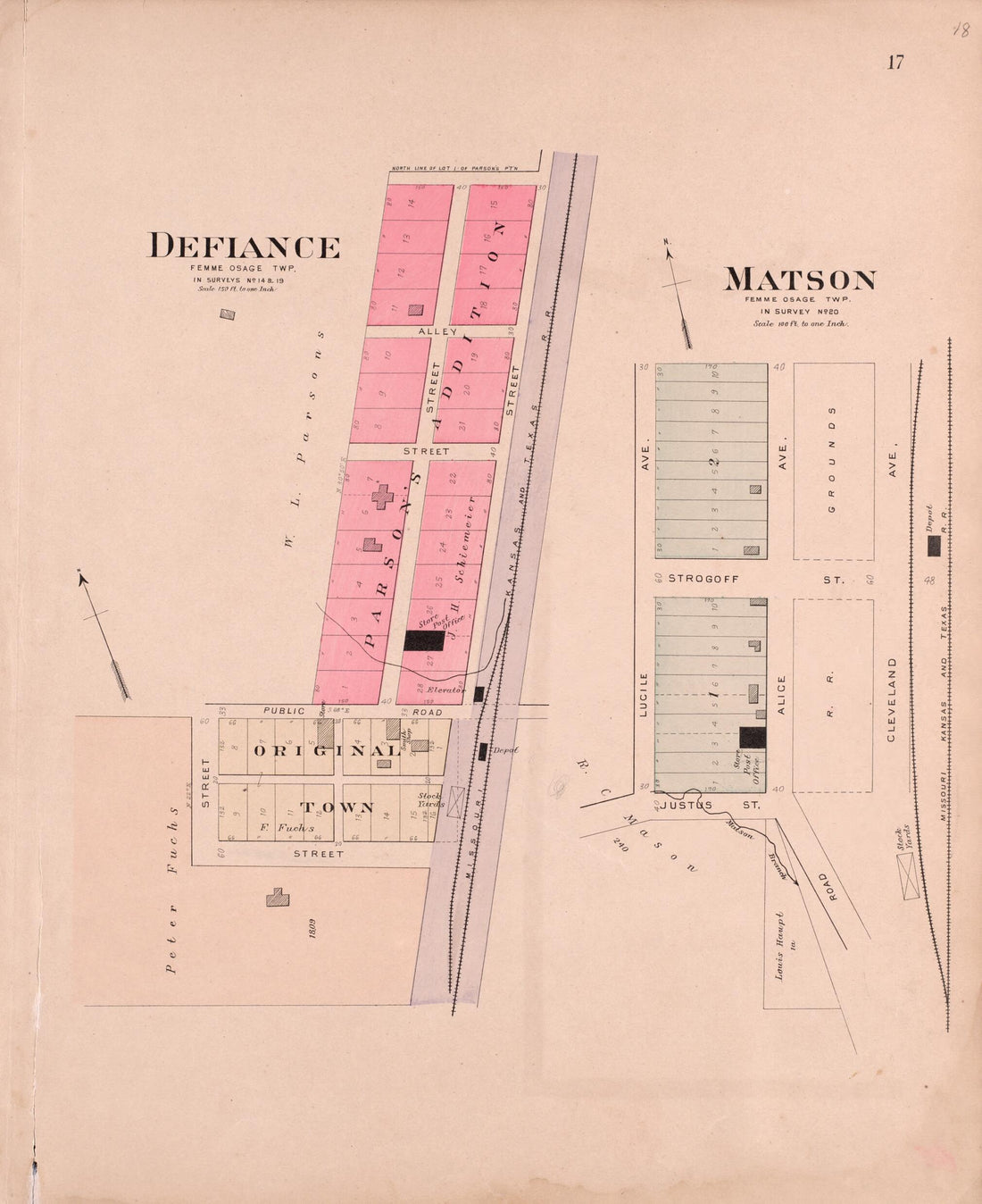 This old map of Defiance & Matson from Plat Book of St. Charles Co., Missouri from 1905 was created by North West Publishing Co in 1905