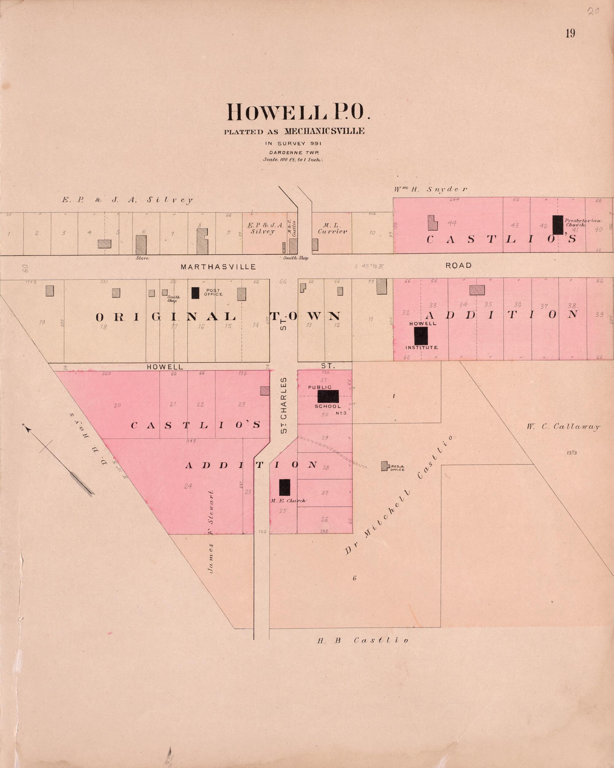 This old map of Howell P.O. from Plat Book of St. Charles Co., Missouri from 1905 was created by North West Publishing Co in 1905