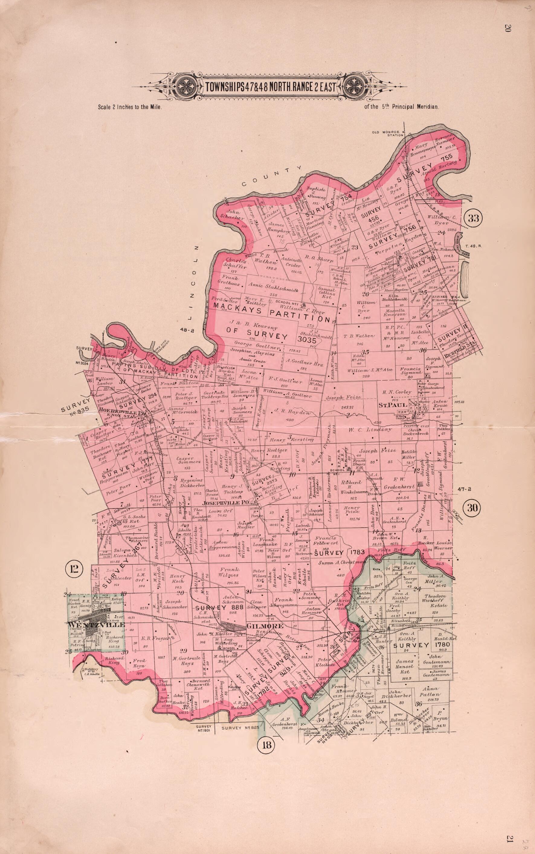 This old map of Townships 47 & 48 North Range 2 East from Plat Book of St. Charles Co., Missouri from 1905 was created by North West Publishing Co in 1905