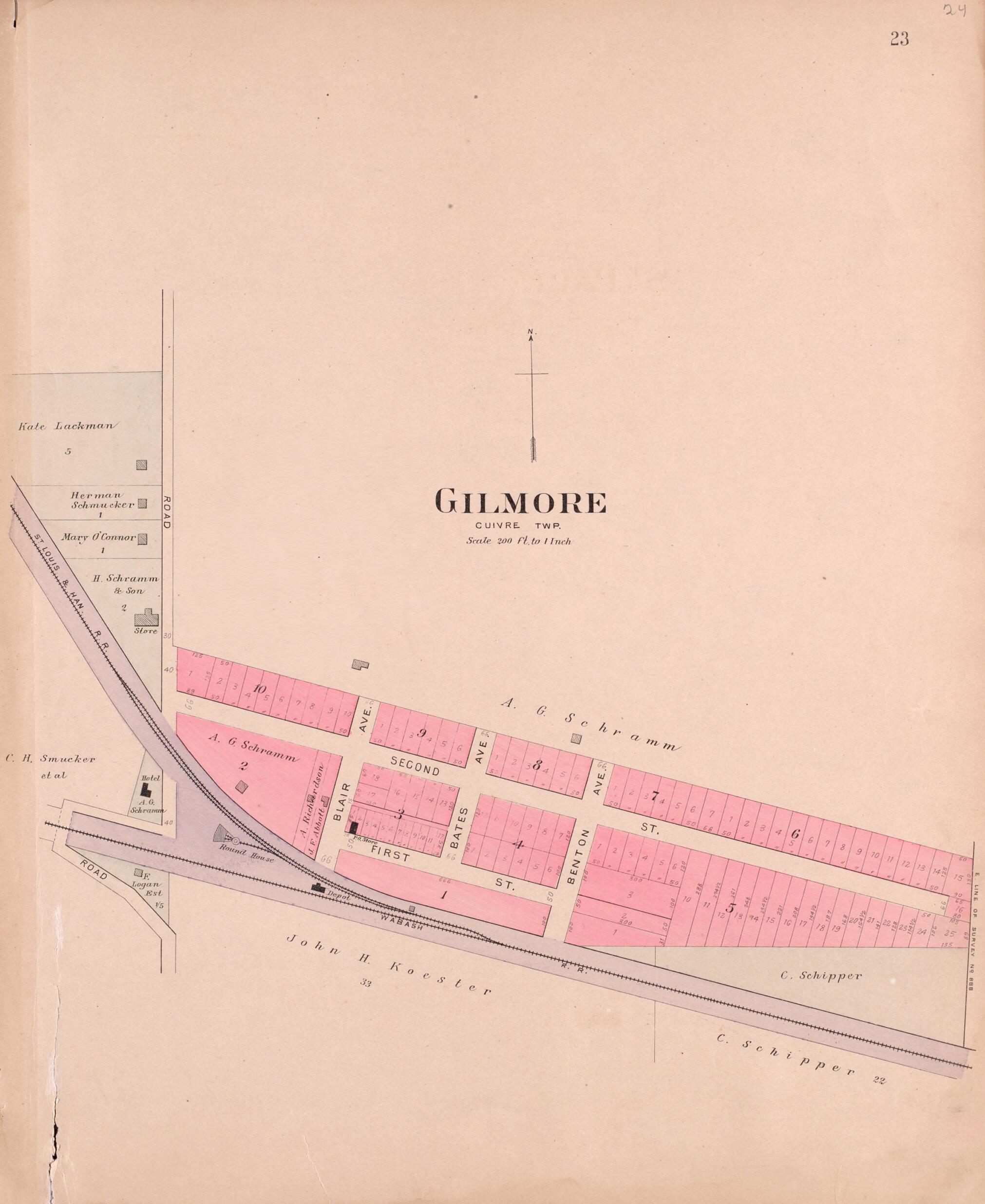 This old map of Gilmore from Plat Book of St. Charles Co., Missouri from 1905 was created by North West Publishing Co in 1905