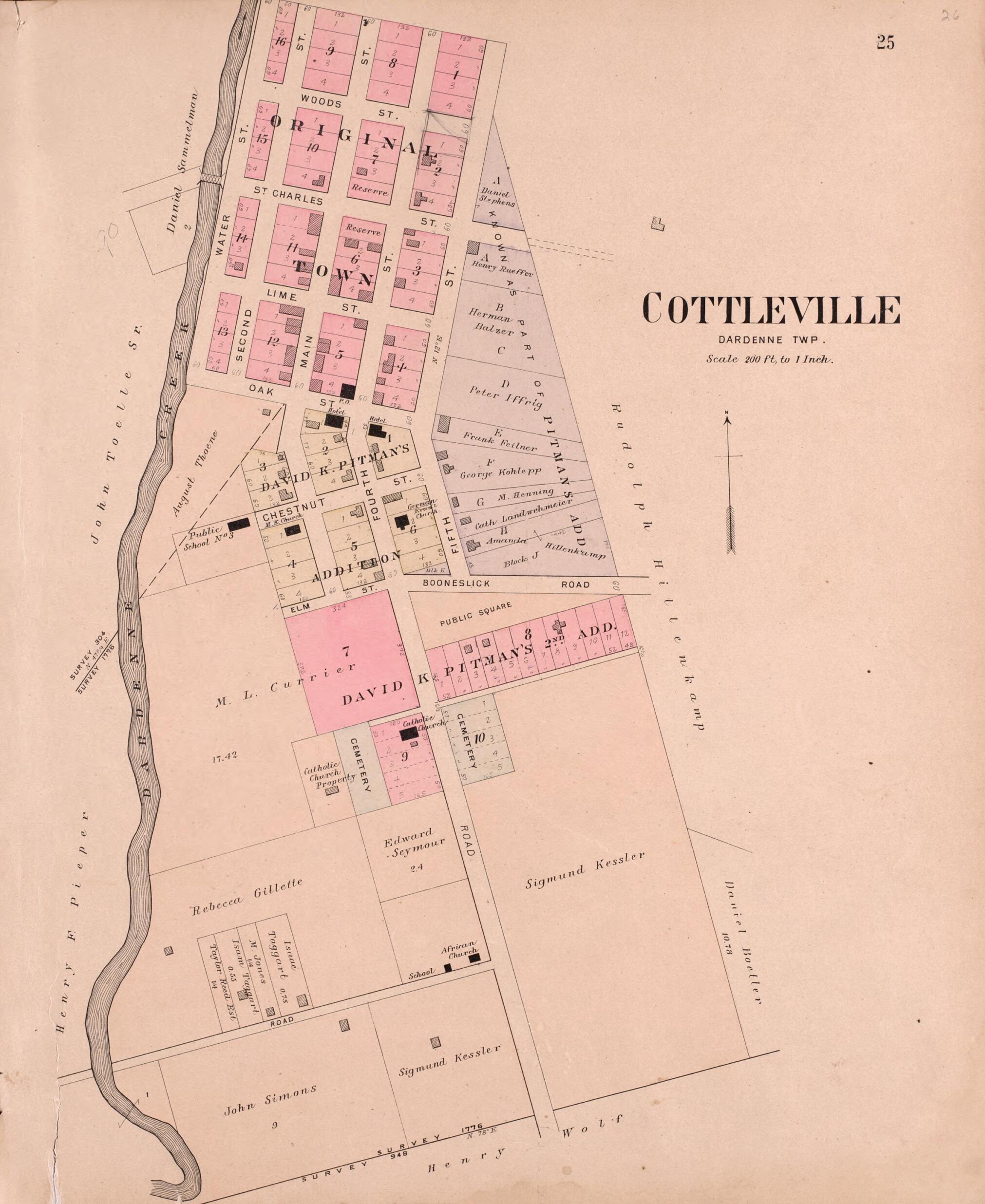 This old map of Cottleville from Plat Book of St. Charles Co., Missouri from 1905 was created by North West Publishing Co in 1905
