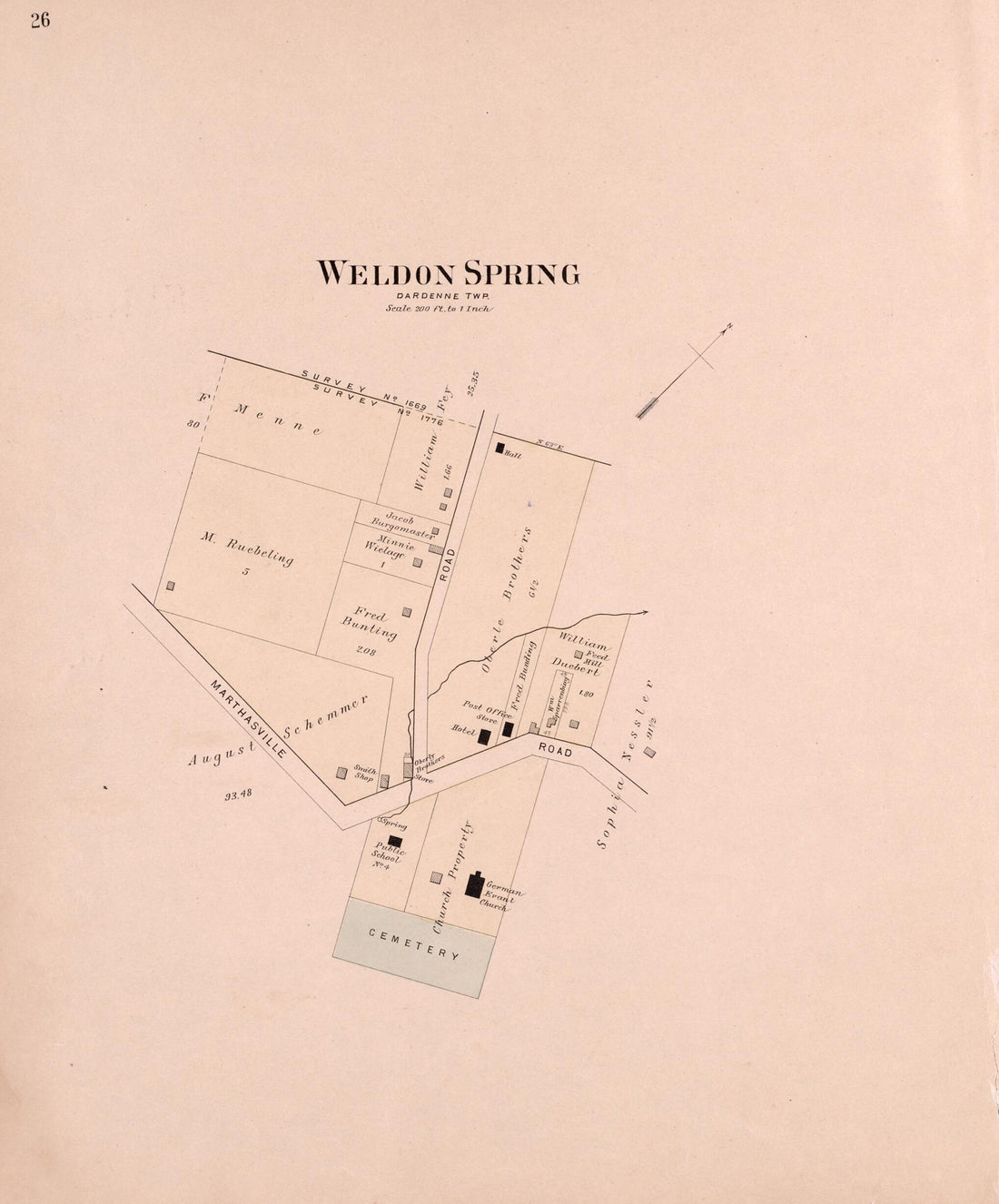 This old map of Weldon Spring from Plat Book of St. Charles Co., Missouri from 1905 was created by North West Publishing Co in 1905