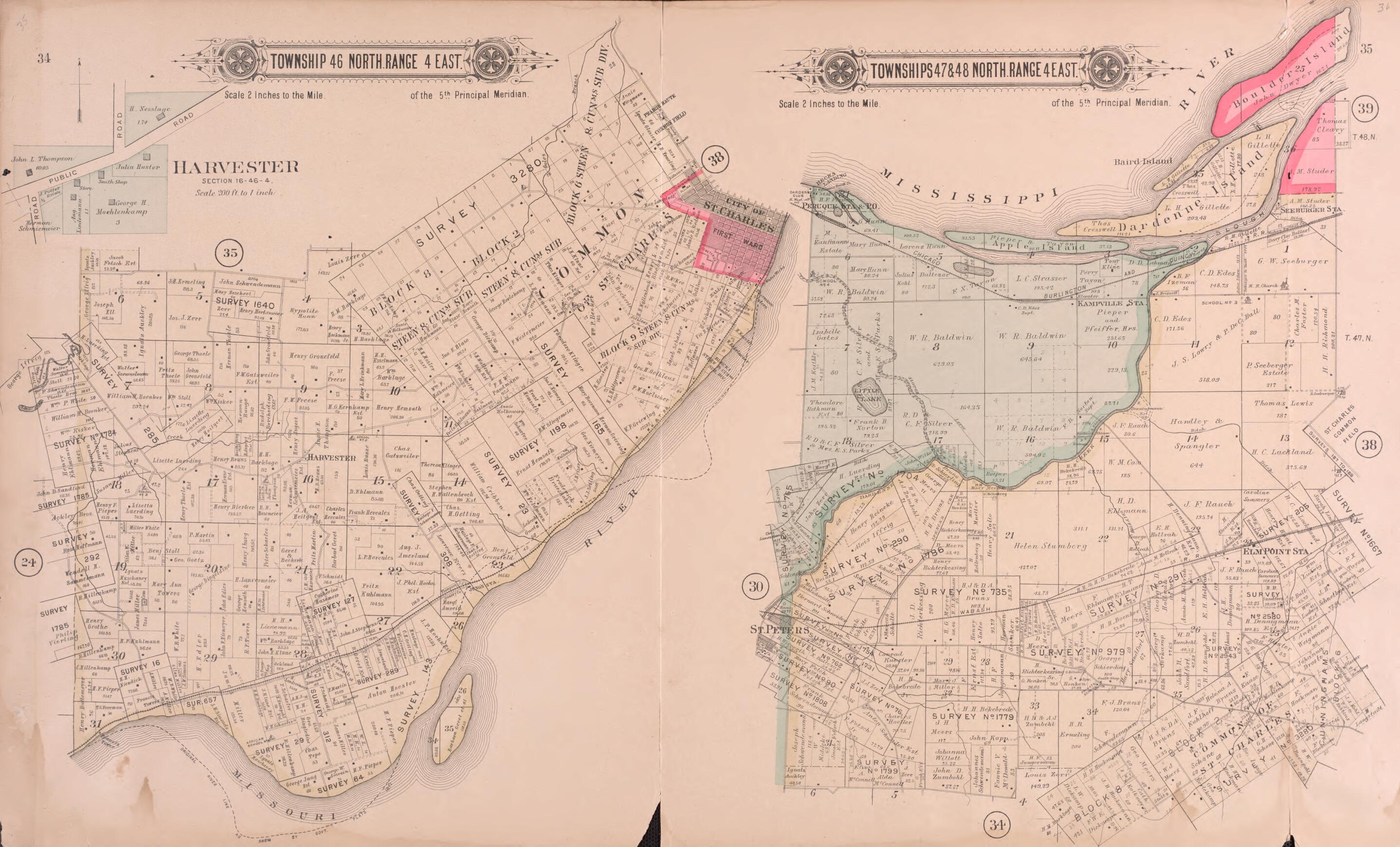 This old map of Township 46 North Range 4 East / Twps 47 & 48 North Range 4 East from Plat Book of St. Charles Co., Missouri from 1905 was created by North West Publishing Co in 1905