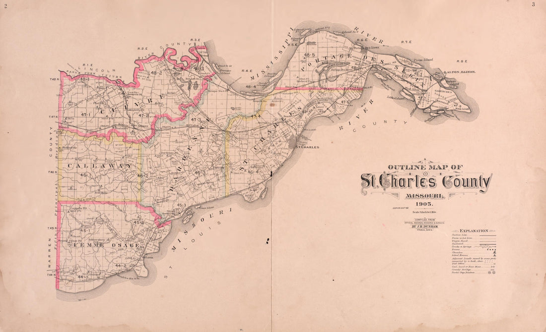 This old map of St. Charles County from Plat Book of St. Charles Co., Missouri from 1905 was created by North West Publishing Co in 1905