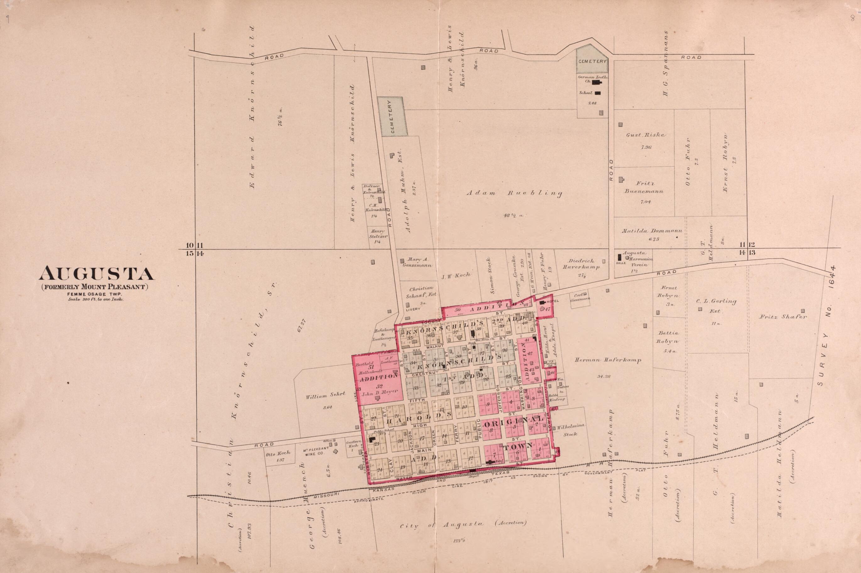 This old map of Augusta from Plat Book of St. Charles Co., Missouri from 1905 was created by North West Publishing Co in 1905