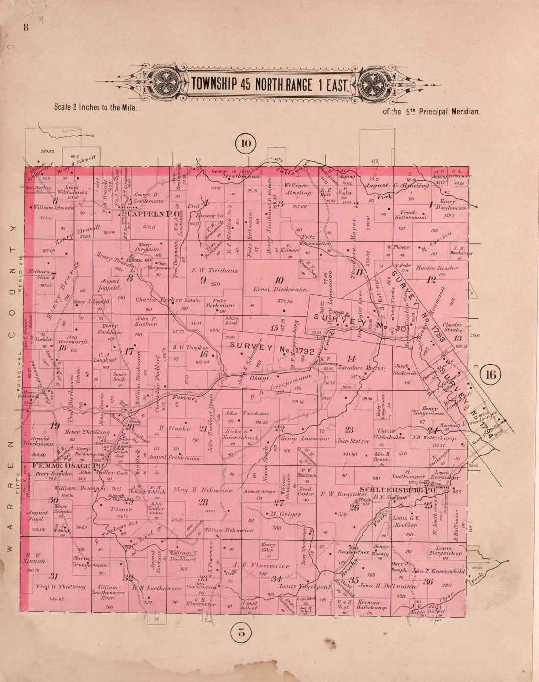 This old map of Township 45 North Range 1 East from Plat Book of St. Charles Co., Missouri from 1905 was created by North West Publishing Co in 1905