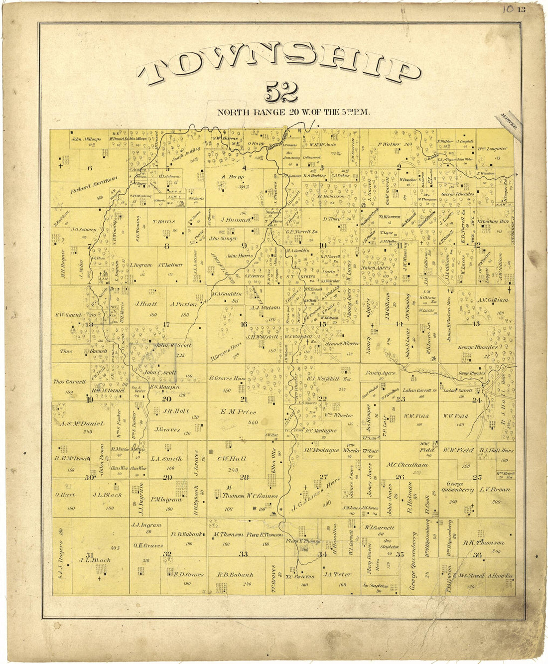 This old map of Township 52 North, Range 20W. 5th P.M. from Illustrated Atlas Map of Saline County, Missouri from 1876 was created by Missouri Publishing Co in 1876