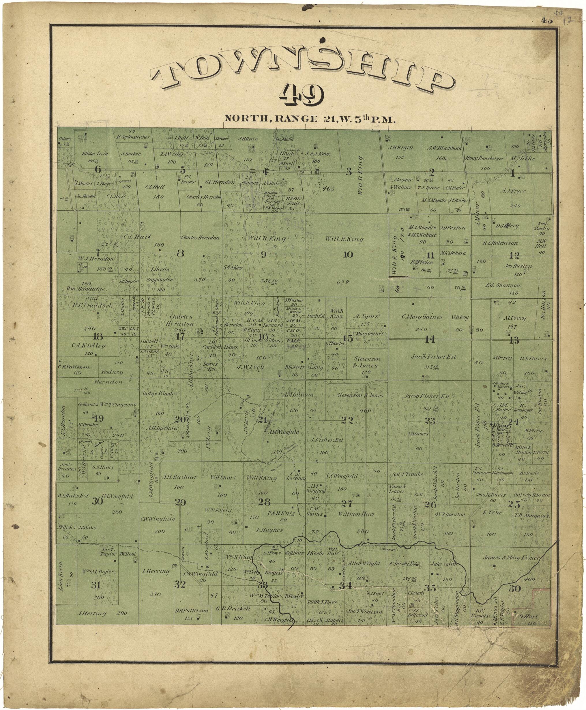 This old map of Township 49 North, Range 21W. 5th P.M. from Illustrated Atlas Map of Saline County, Missouri from 1876 was created by Missouri Publishing Co in 1876
