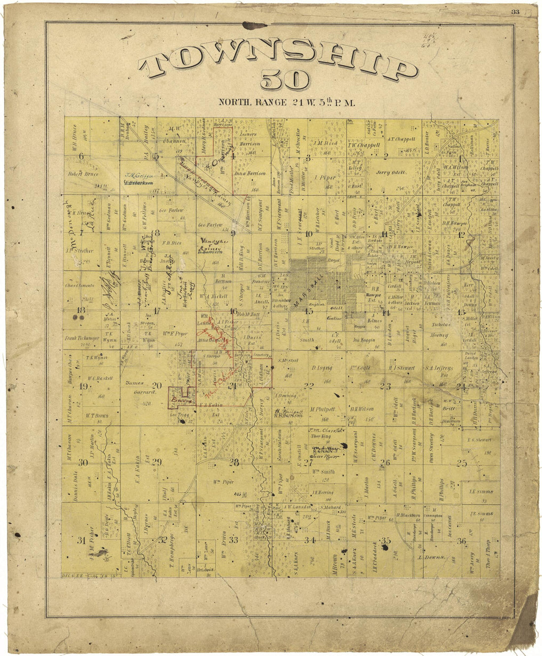 This old map of Township 50 North, Range 21W. 5th P.M. from Illustrated Atlas Map of Saline County, Missouri from 1876 was created by Missouri Publishing Co in 1876