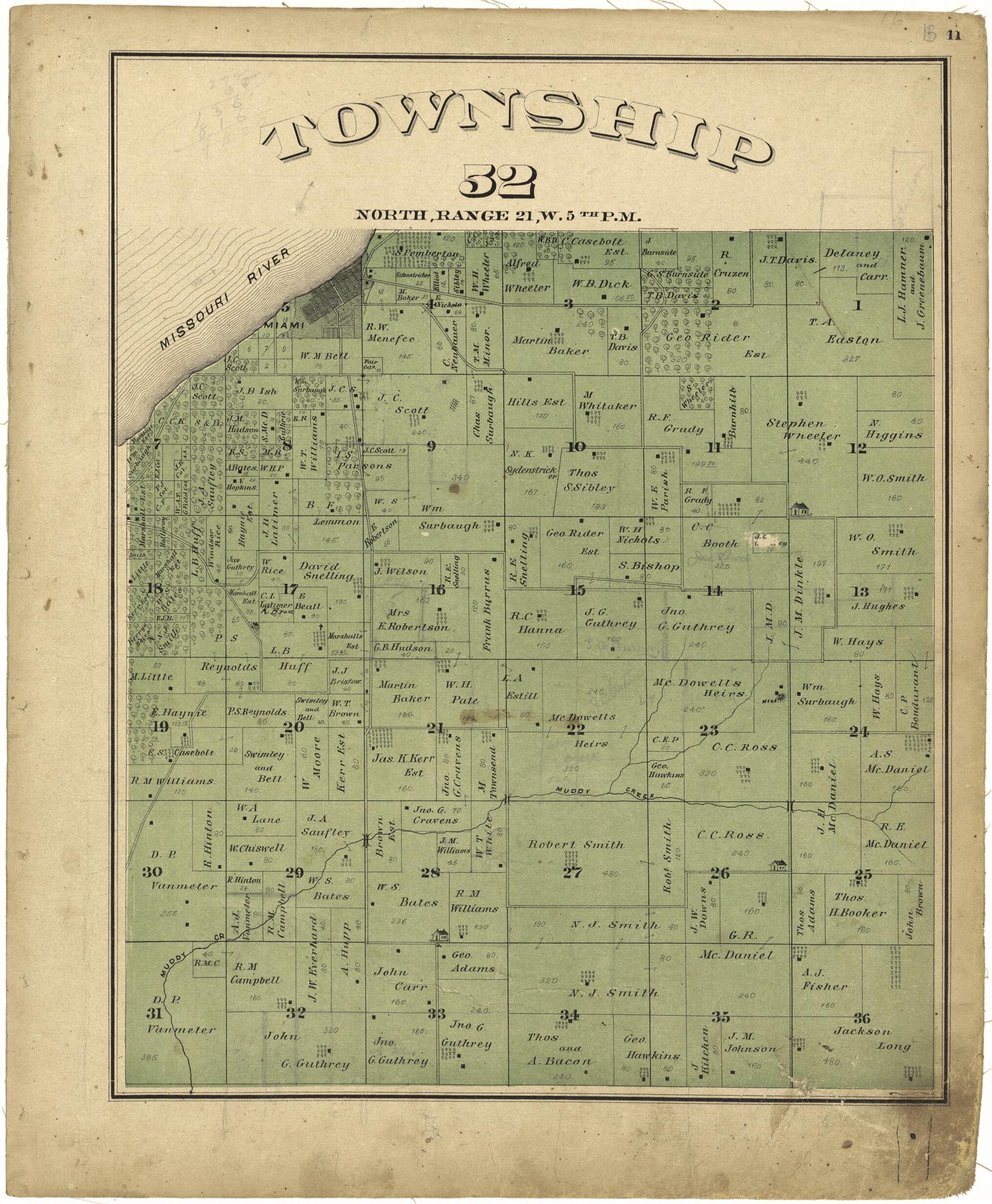 This old map of Township 52 North, Range 21W. 5th P.M. from Illustrated Atlas Map of Saline County, Missouri from 1876 was created by Missouri Publishing Co in 1876
