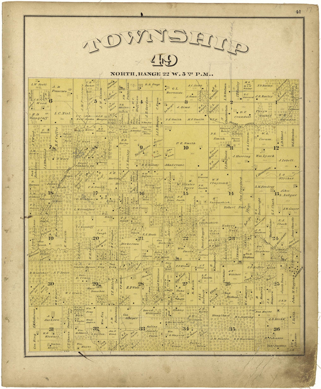 This old map of Township 49 North, Range 22W. 5th P.M. from Illustrated Atlas Map of Saline County, Missouri from 1876 was created by Missouri Publishing Co in 1876