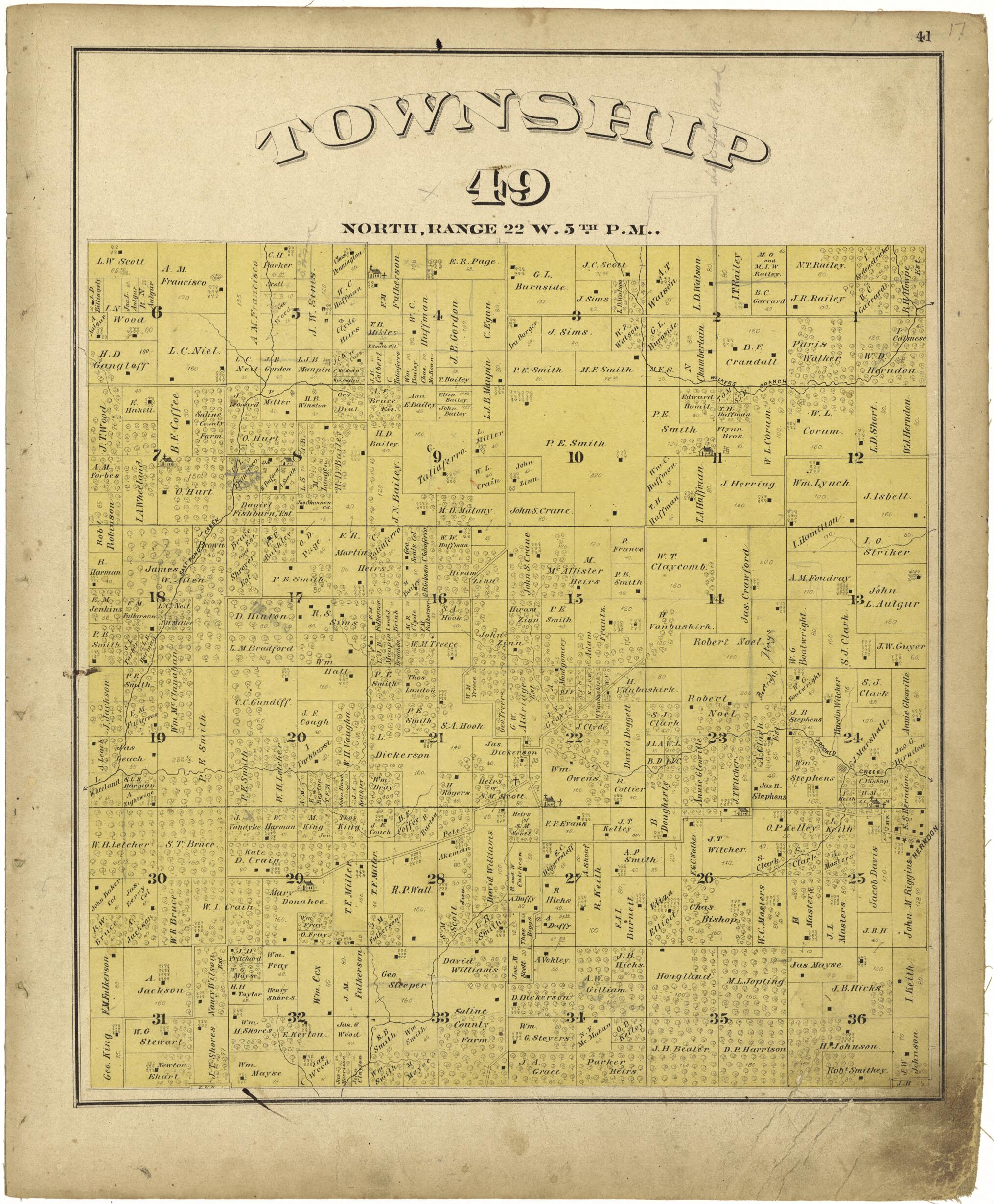 This old map of Township 49 North, Range 22W. 5th P.M. from Illustrated Atlas Map of Saline County, Missouri from 1876 was created by Missouri Publishing Co in 1876