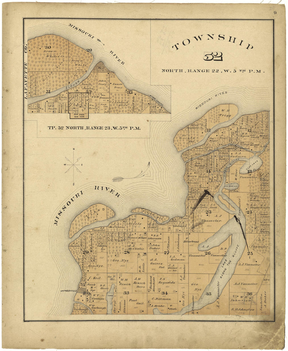 Township 52 North, Range 22W. 5th P.M. from Illustrated Atlas Map of Saline County, Missouri 1876 by Relic Map Company