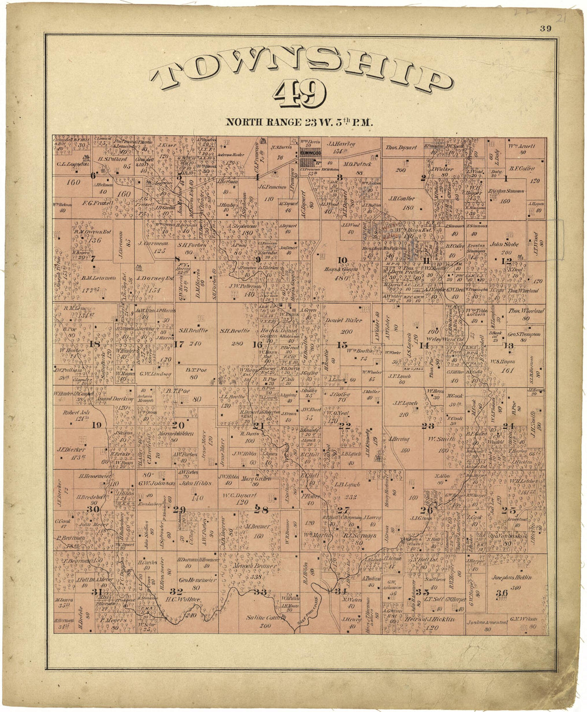 Township 49 North, Range 23W. 5th P.M. from Illustrated Atlas Map of Saline County, Missouri 1876 by Relic Map Company
