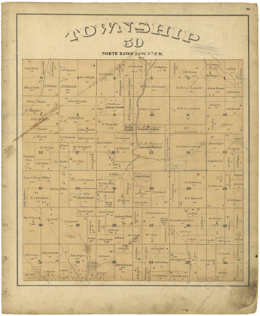 This old map of Township 50 North, Range 23W. 5th P.M. from Illustrated Atlas Map of Saline County, Missouri from 1876 was created by Missouri Publishing Co in 1876