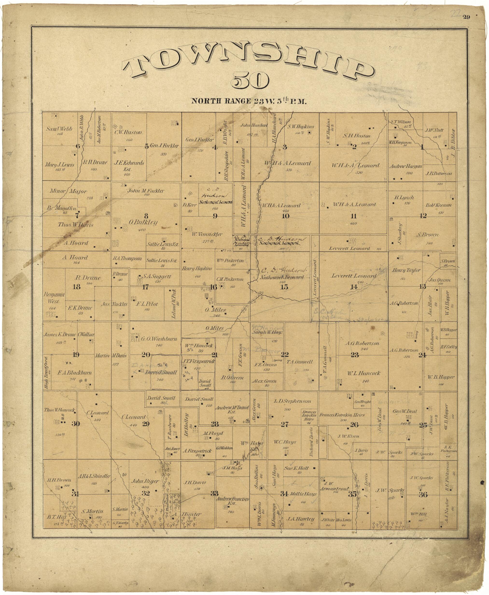 This old map of Township 50 North, Range 23W. 5th P.M. from Illustrated Atlas Map of Saline County, Missouri from 1876 was created by Missouri Publishing Co in 1876