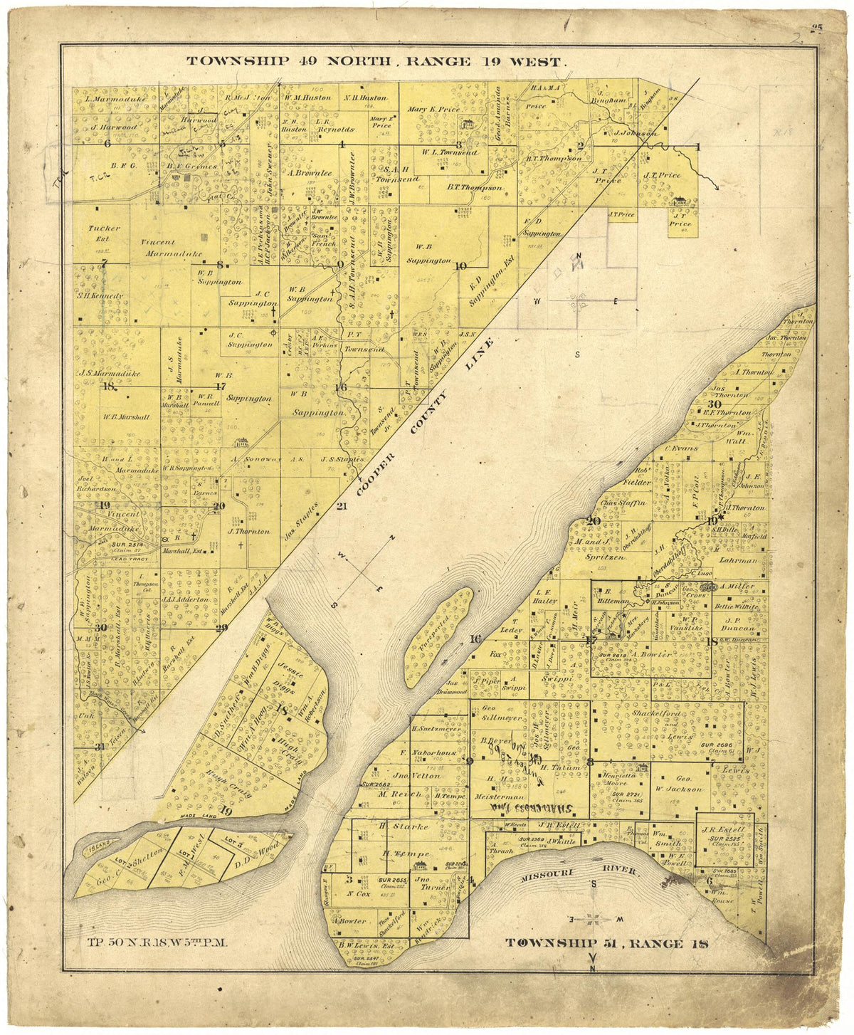 Township 49 North, Range 19 West from Illustrated Atlas Map of Saline County, Missouri 1876 by Relic Map Company