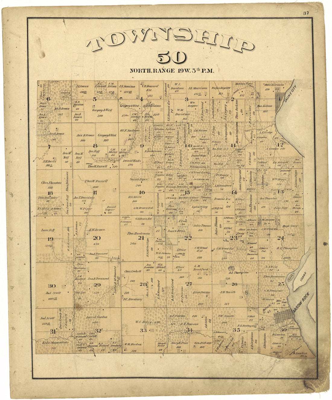 This old map of Township 50 North Range 19W. 5th P.M. from Illustrated Atlas Map of Saline County, Missouri from 1876 was created by Missouri Publishing Co in 1876
