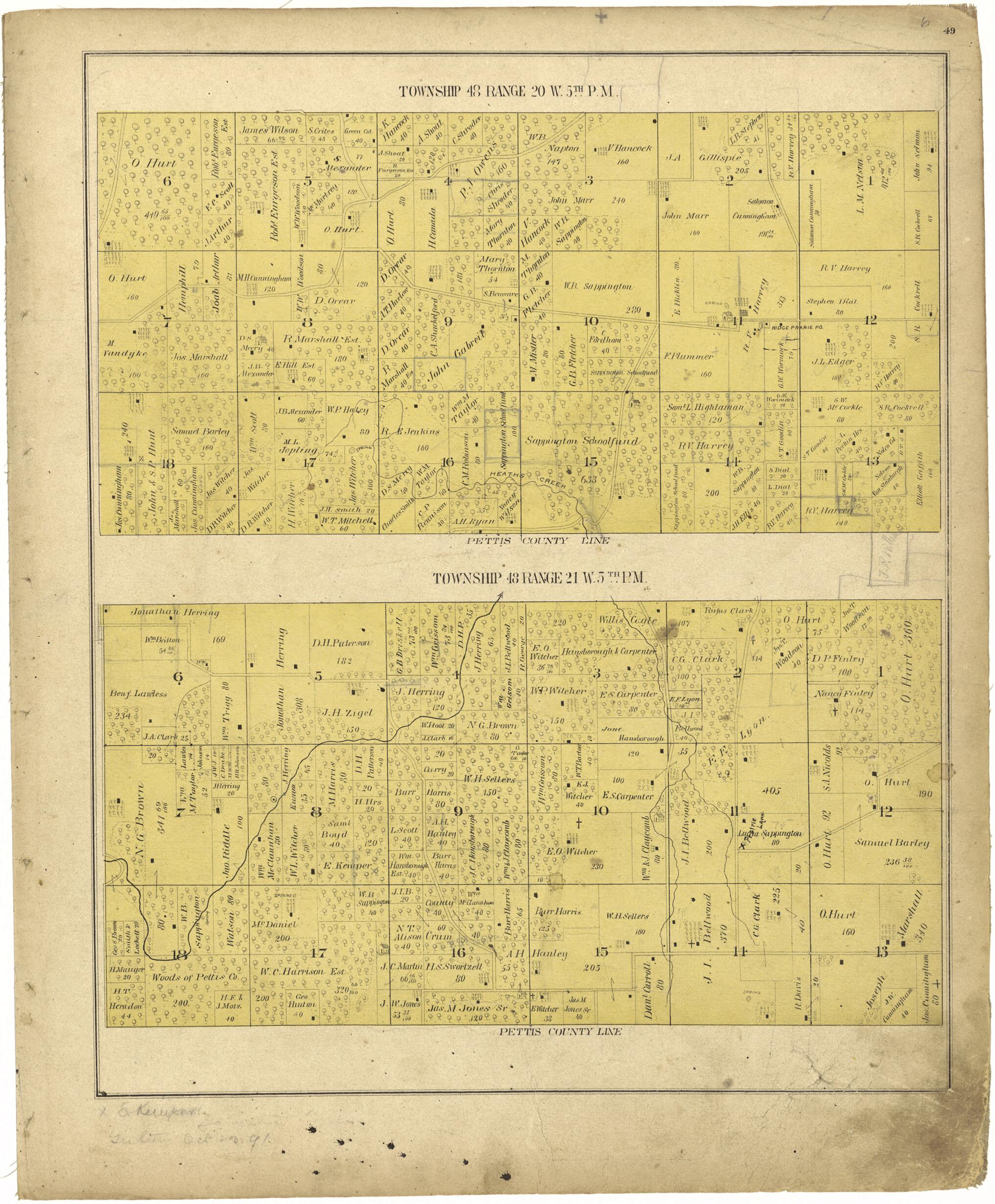 This old map of Township 48 Range 20 W.5th P.M.; Township 48 Range 21 W.5th P.M from Illustrated Atlas Map of Saline County, Missouri from 1876 was created by Missouri Publishing Co in 1876