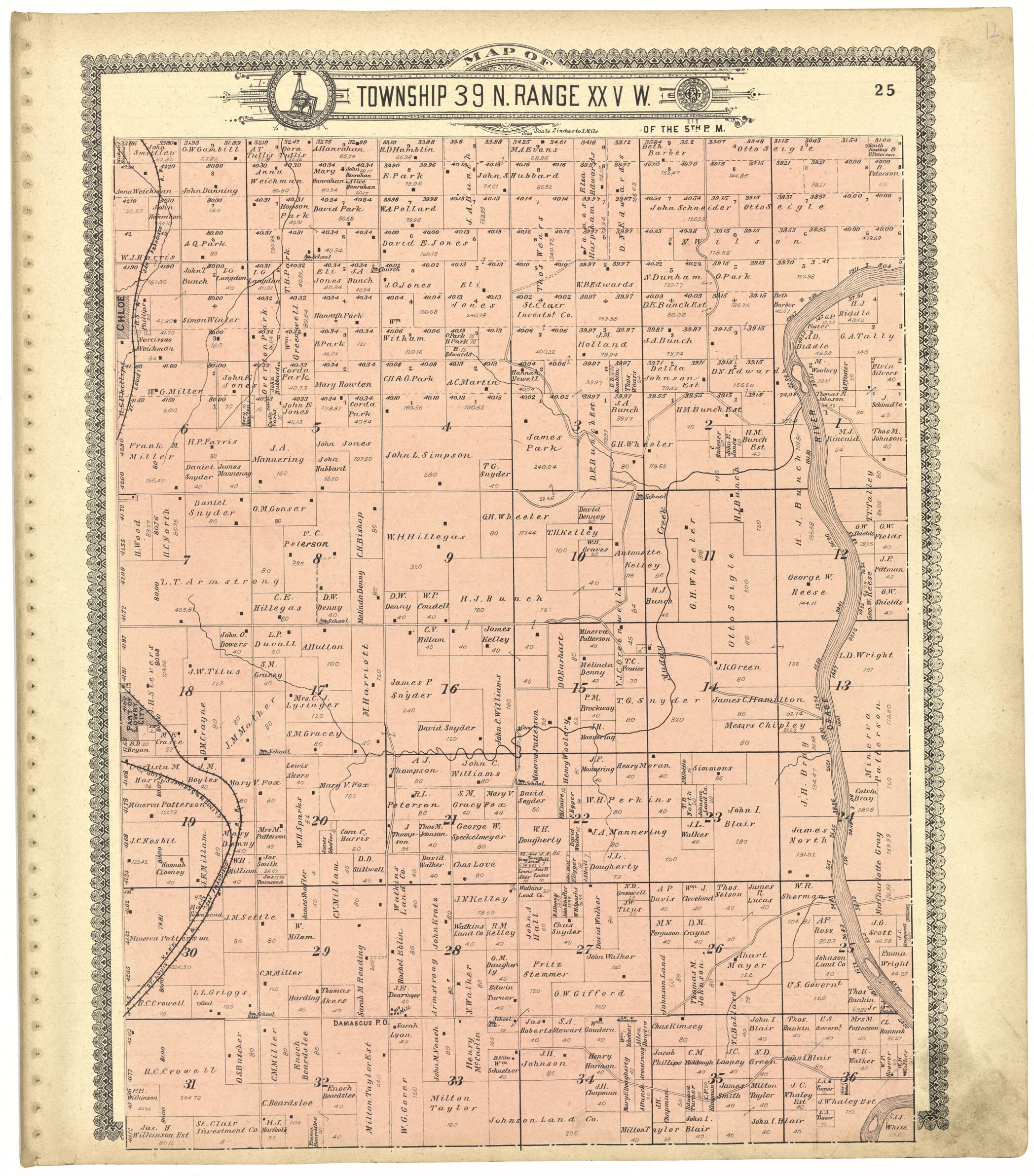 This old map of Map of Township 39 N. Range XXV W. from Standard Atlas of Saint Clair County, Missouri from 1903 was created by Geo. A. Ogle & Co in 1903