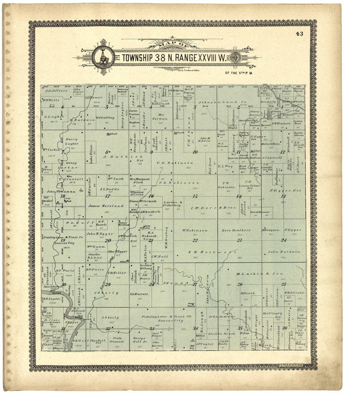 This old map of Map of Township 38 N. Range XXVIII W. from Standard Atlas of Saint Clair County, Missouri from 1903 was created by Geo. A. Ogle & Co in 1903