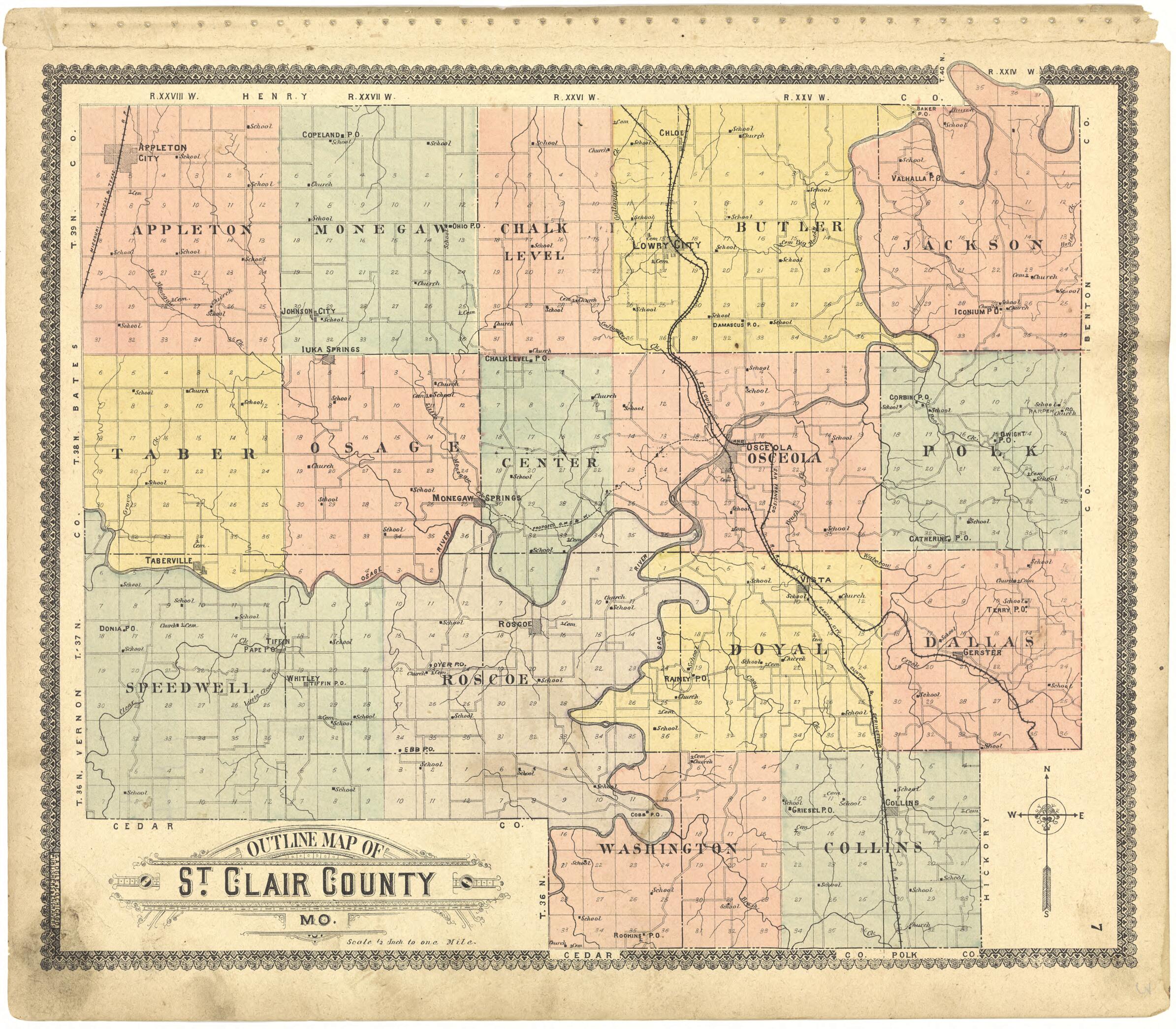 This old map of Outline Map of St. Clair County, Mo. from Standard Atlas of Saint Clair County, Missouri from 1903 was created by Geo. A. Ogle & Co in 1903