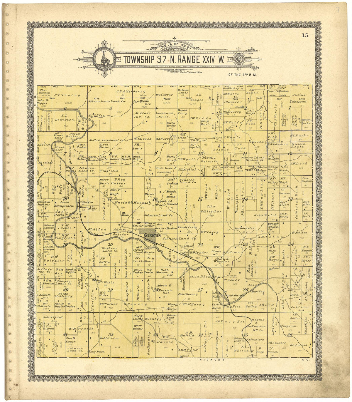 Map of Township 37 N. Range XXIV W. from Standard Atlas of Saint Clair County, Missouri 1903 by Relic Map Company