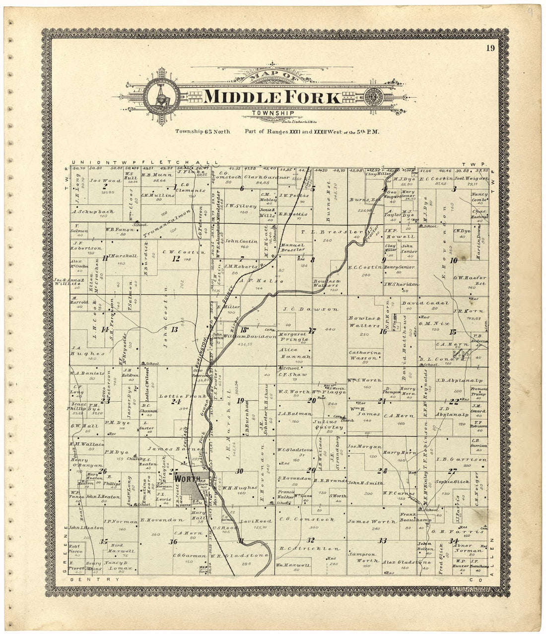 This old map of Map of Middle Fork Township from Standard Atlas of Worth County, Missouri from 1902 was created by Geo. A. Ogle & Co in 1902