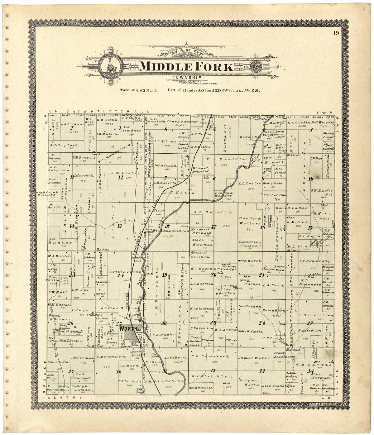 Map of Middle Fork Township from Standard Atlas of Worth County, Missouri 1902 by Relic Map Company