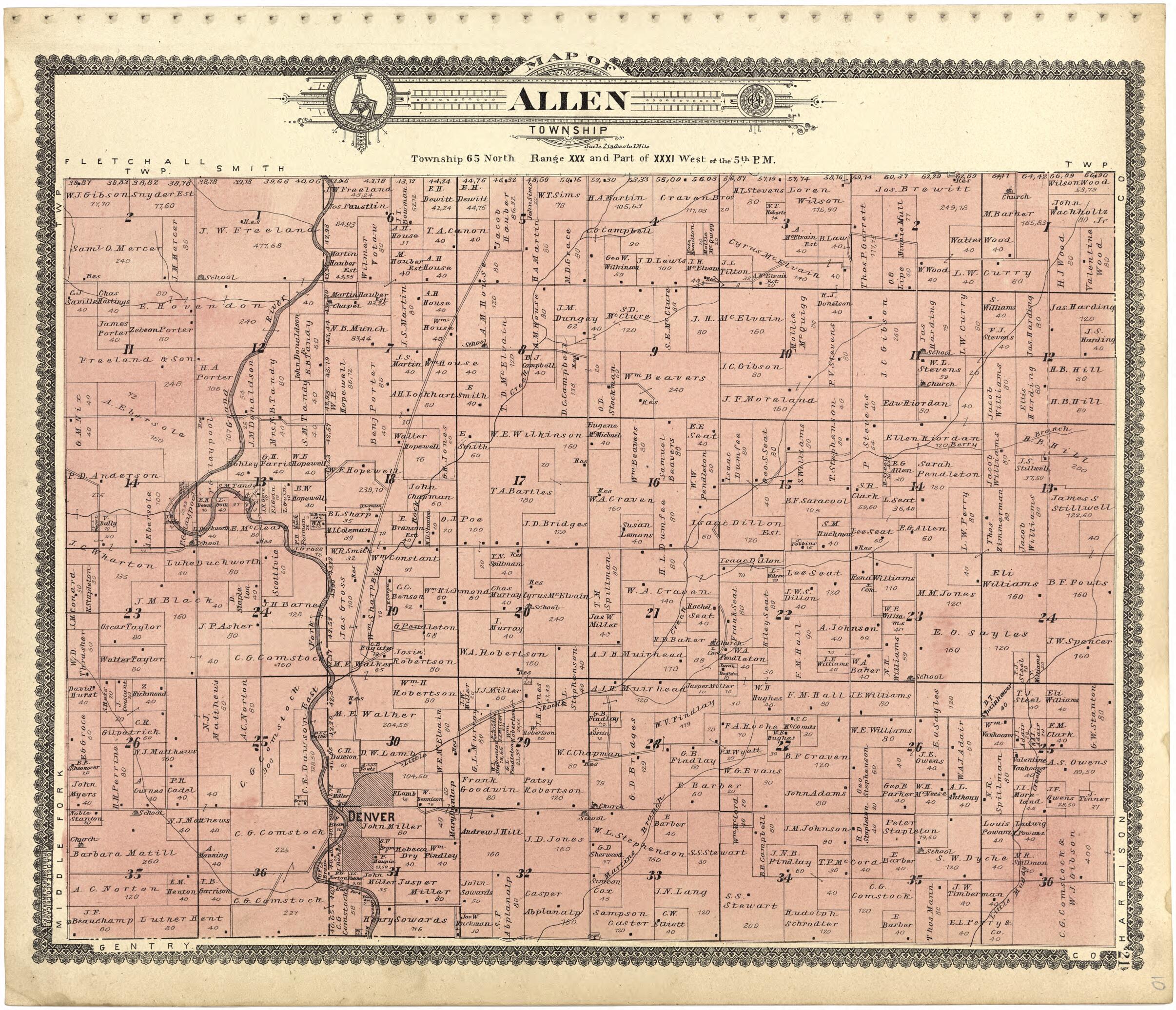 This old map of Map of Allen Township from Standard Atlas of Worth County, Missouri from 1902 was created by Geo. A. Ogle & Co in 1902
