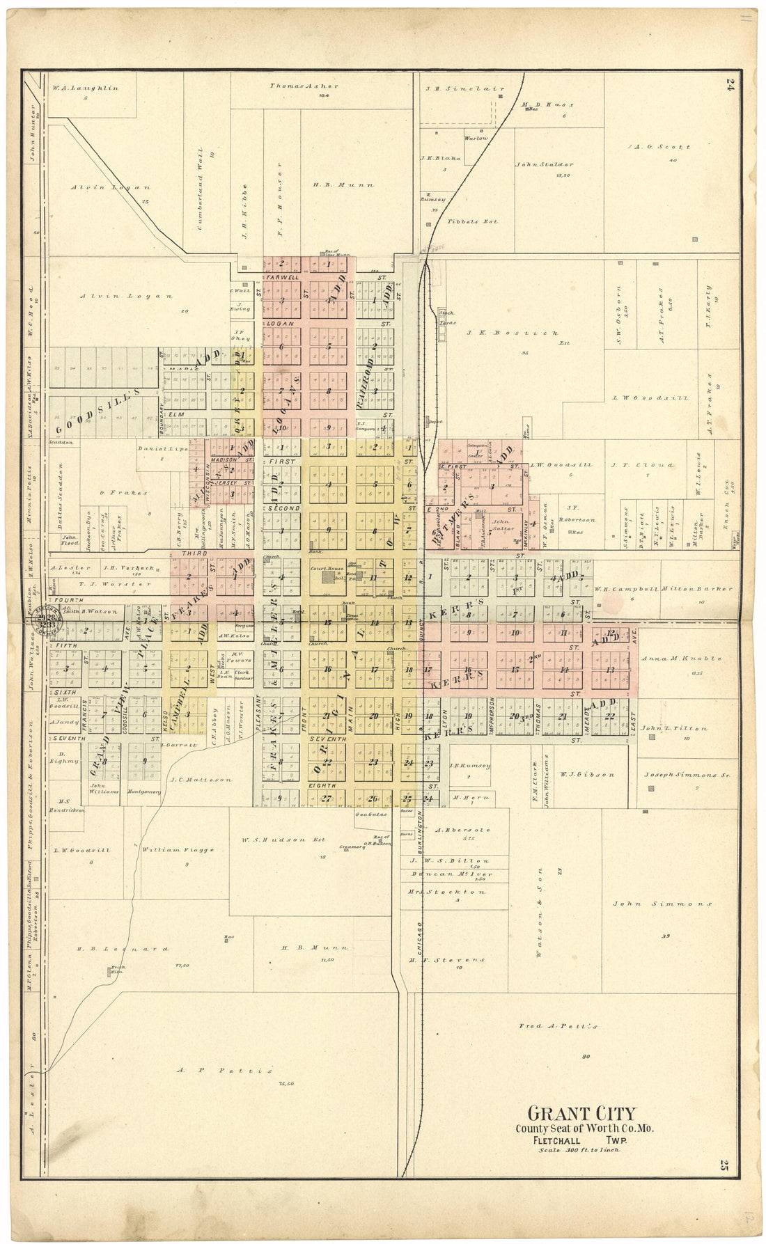 This old map of Grant City from Standard Atlas of Worth County, Missouri from 1902 was created by Geo. A. Ogle & Co in 1902